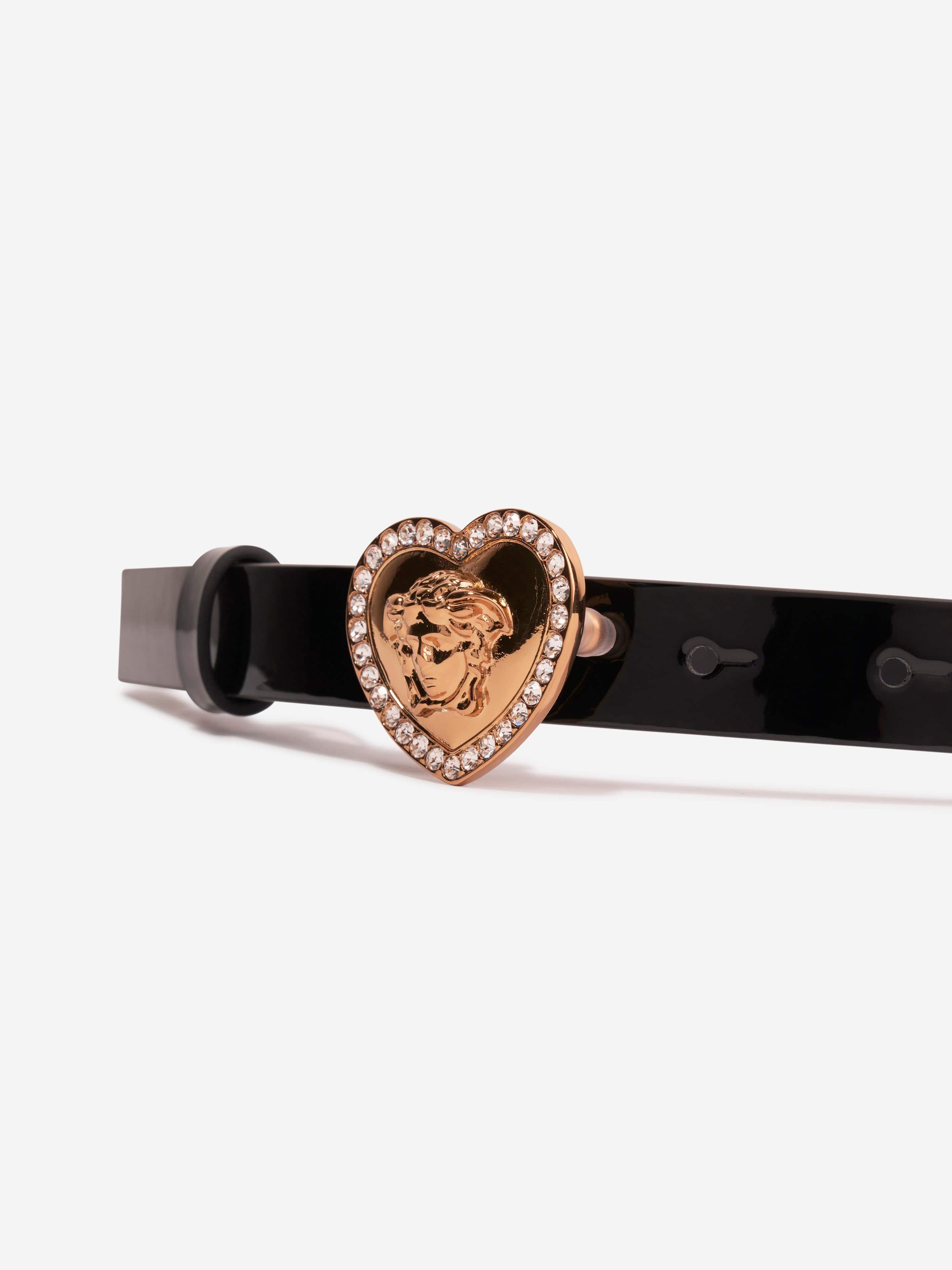 Versace Girls Leather Heart Logo Belt in Black