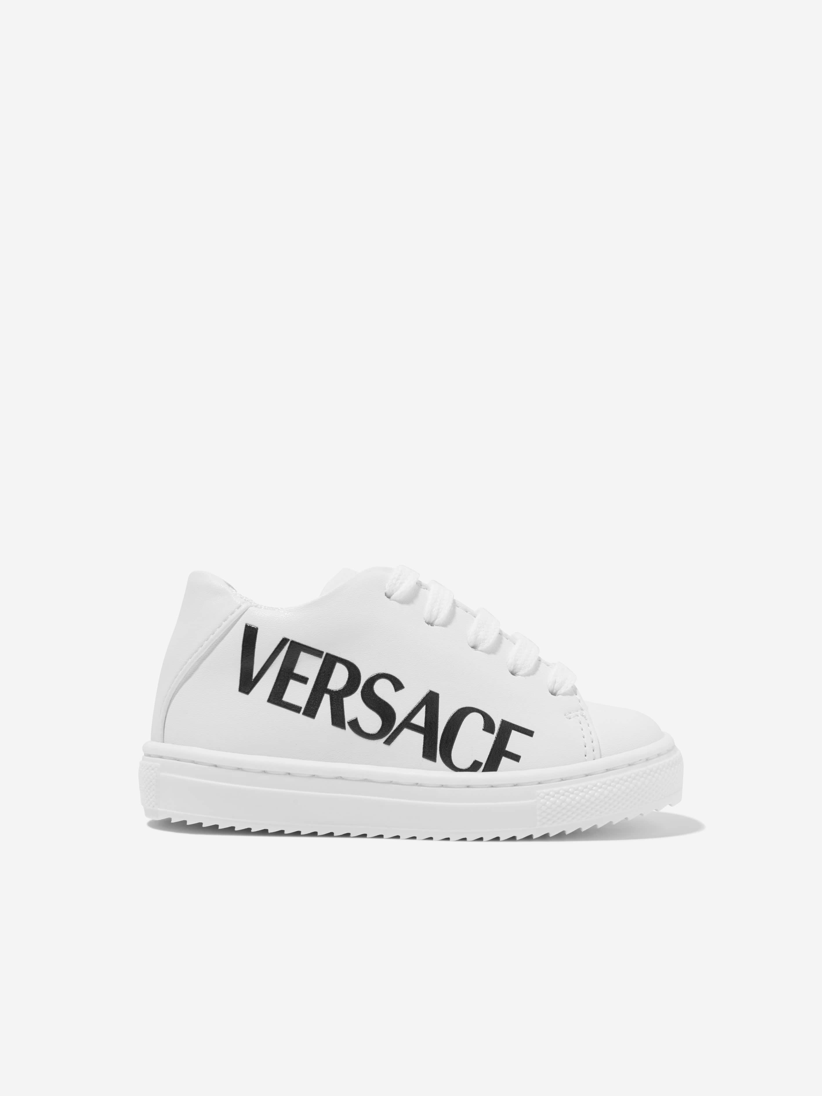 Versace Kids Leather Logo Trainers in White