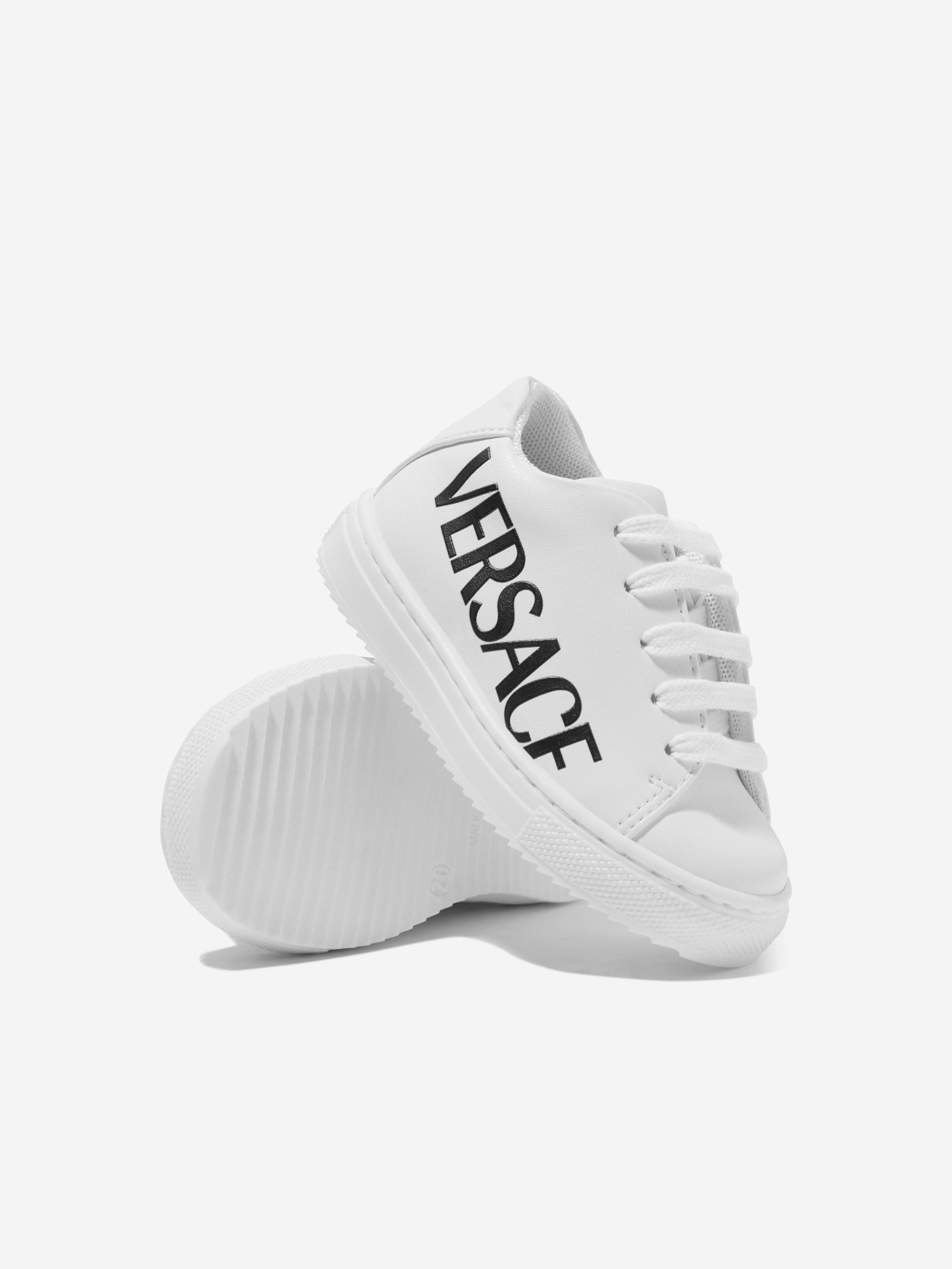 Versace Kids Leather Logo Trainers in White