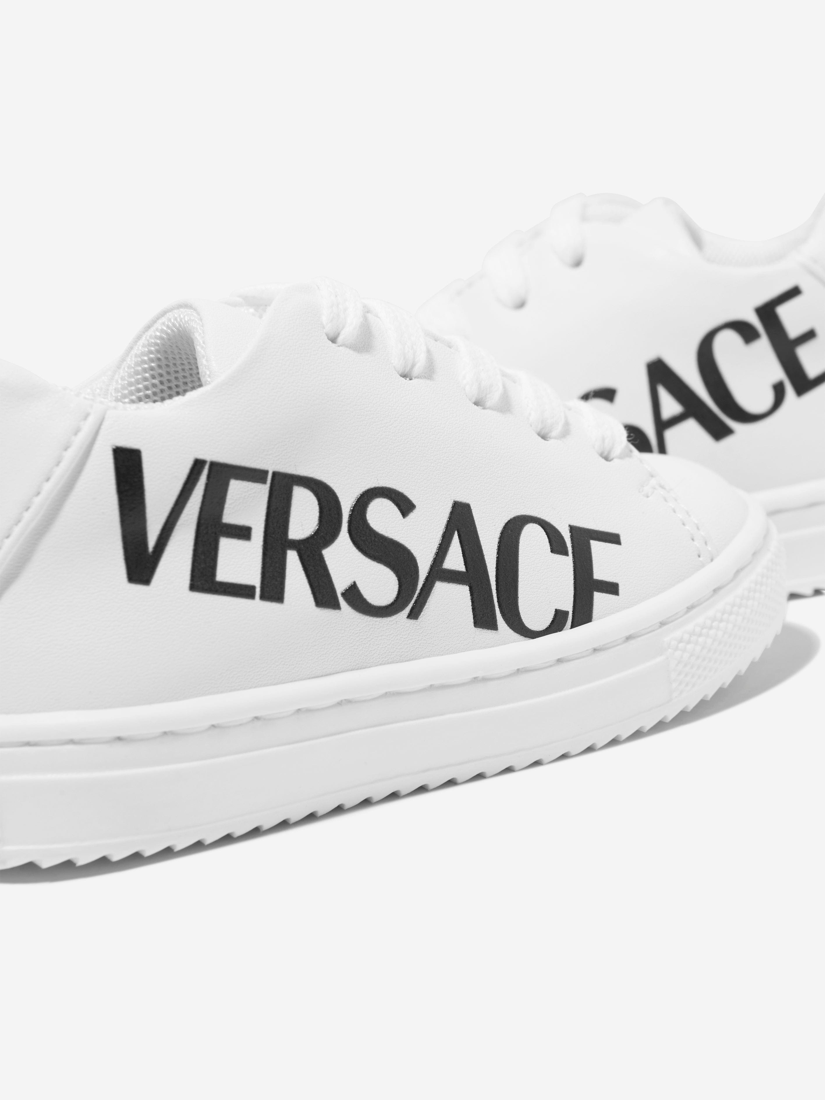 Versace Kids Leather Logo Trainers in White