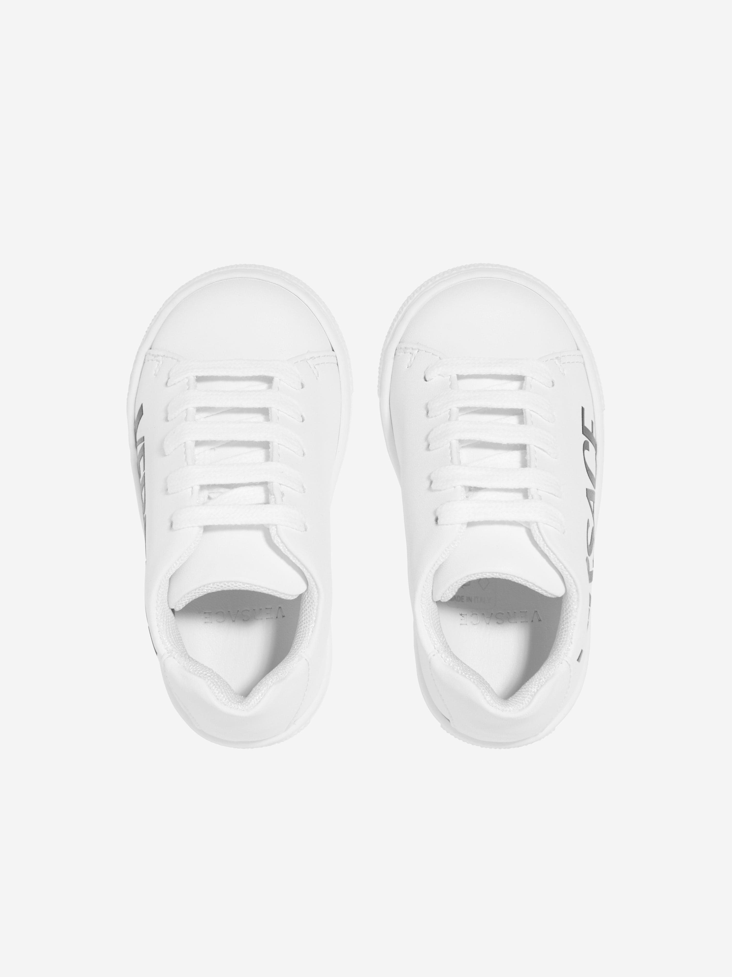 Versace Kids Leather Logo Trainers in White