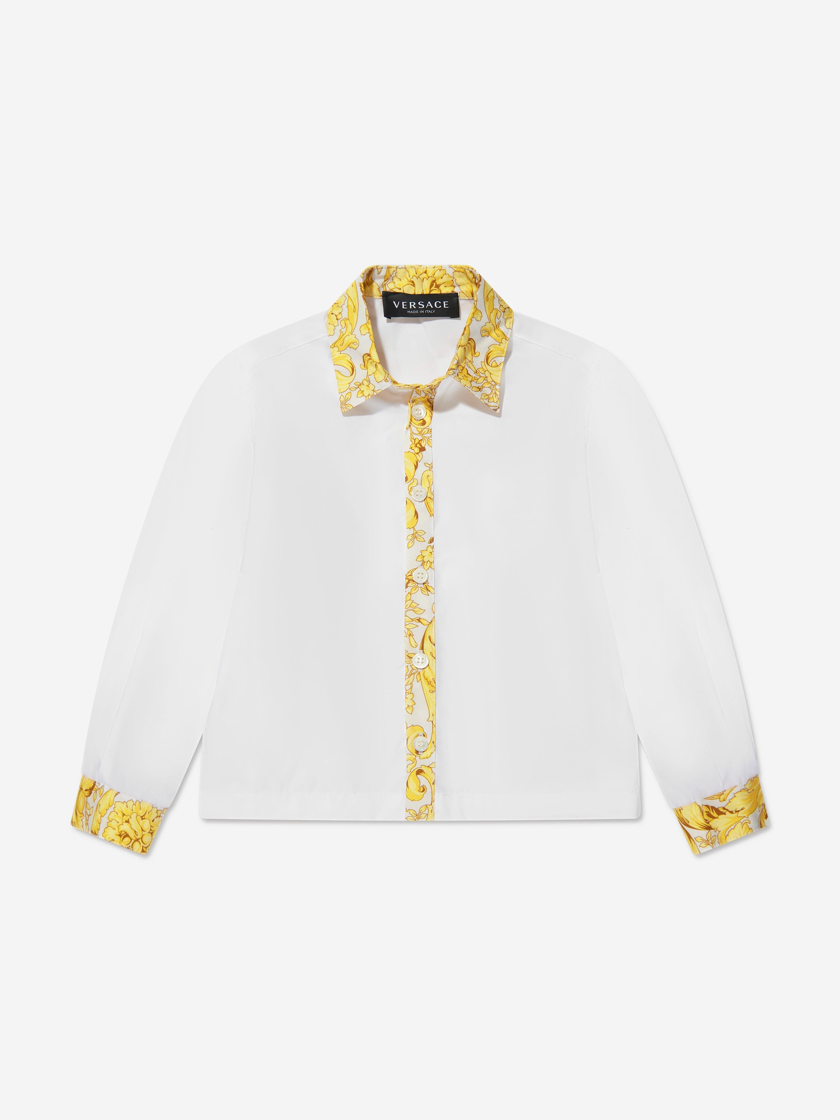 Versace Boys Barocco Trim Shirt in White