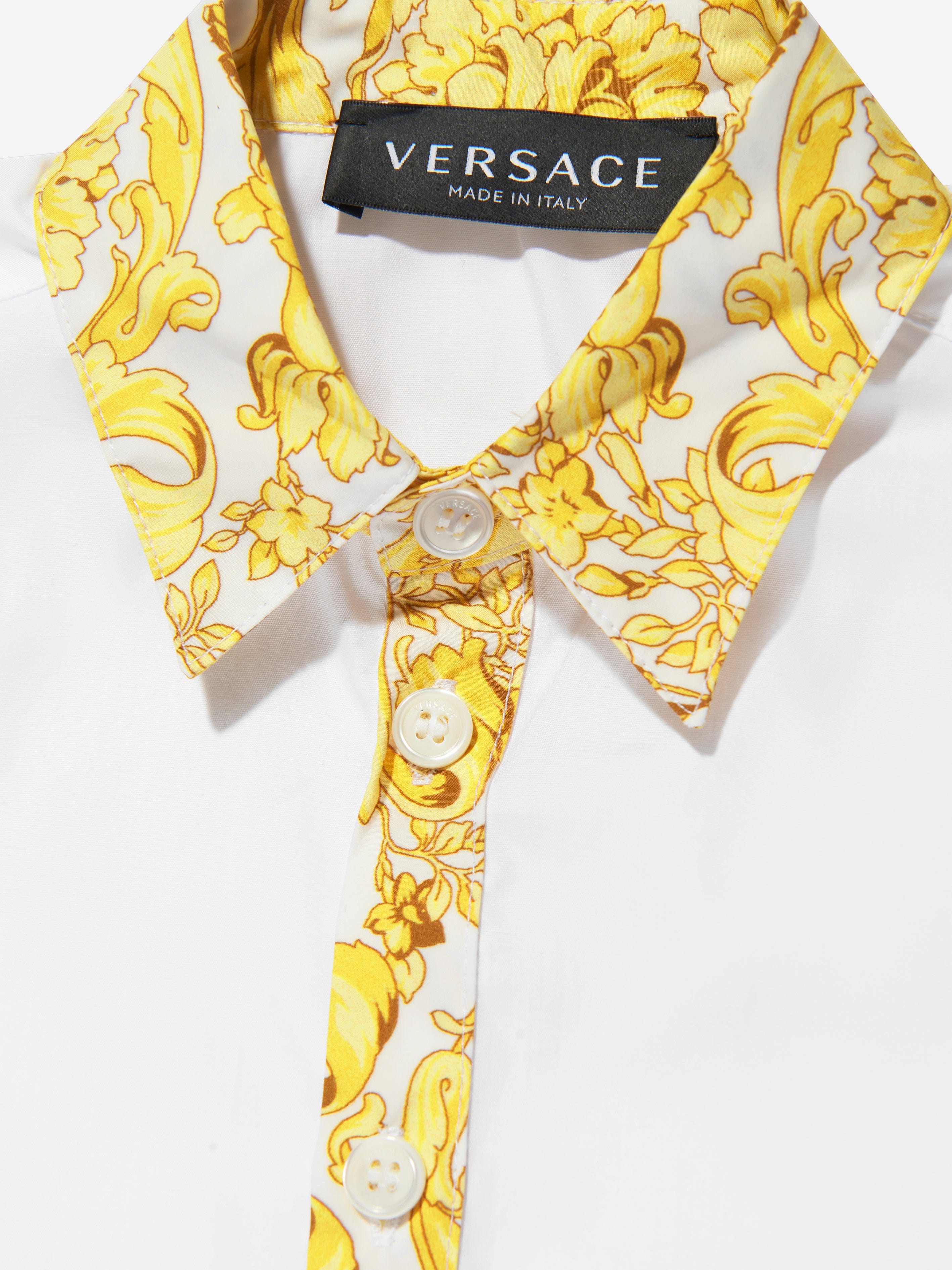 Versace Boys Barocco Trim Shirt in White