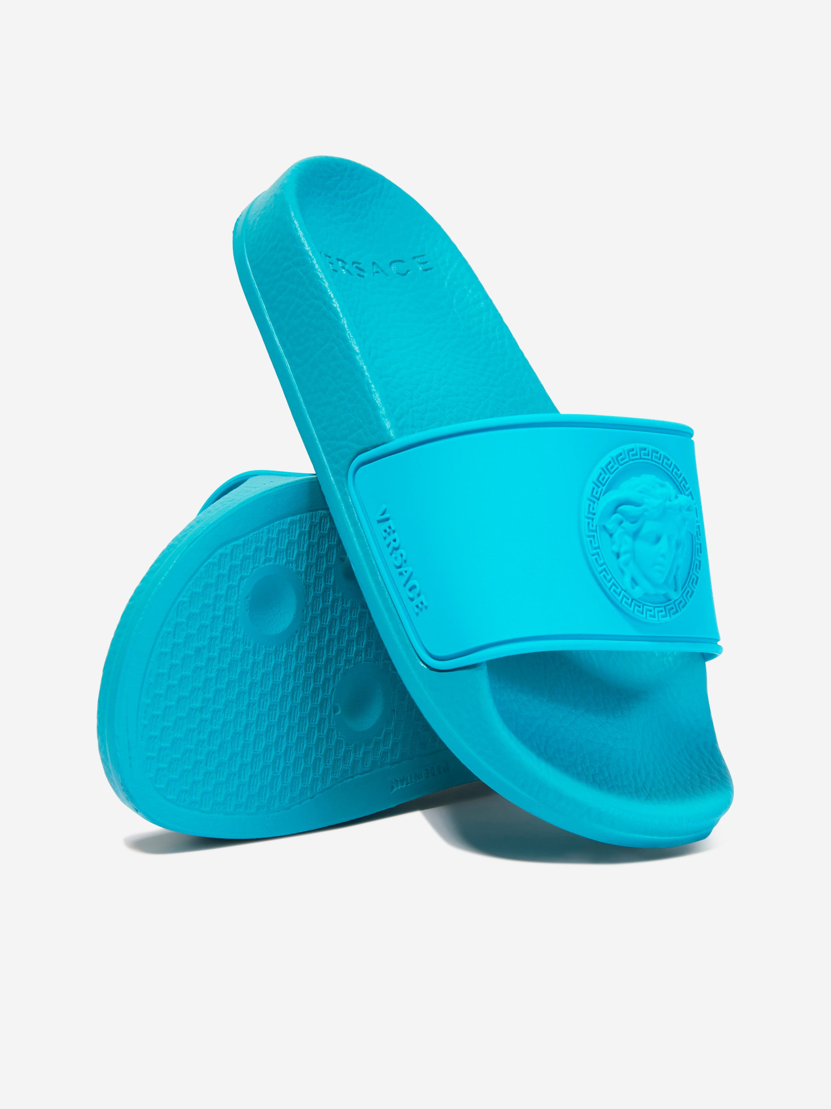 Versace Kids Medusa Logo Sliders in Turquoise