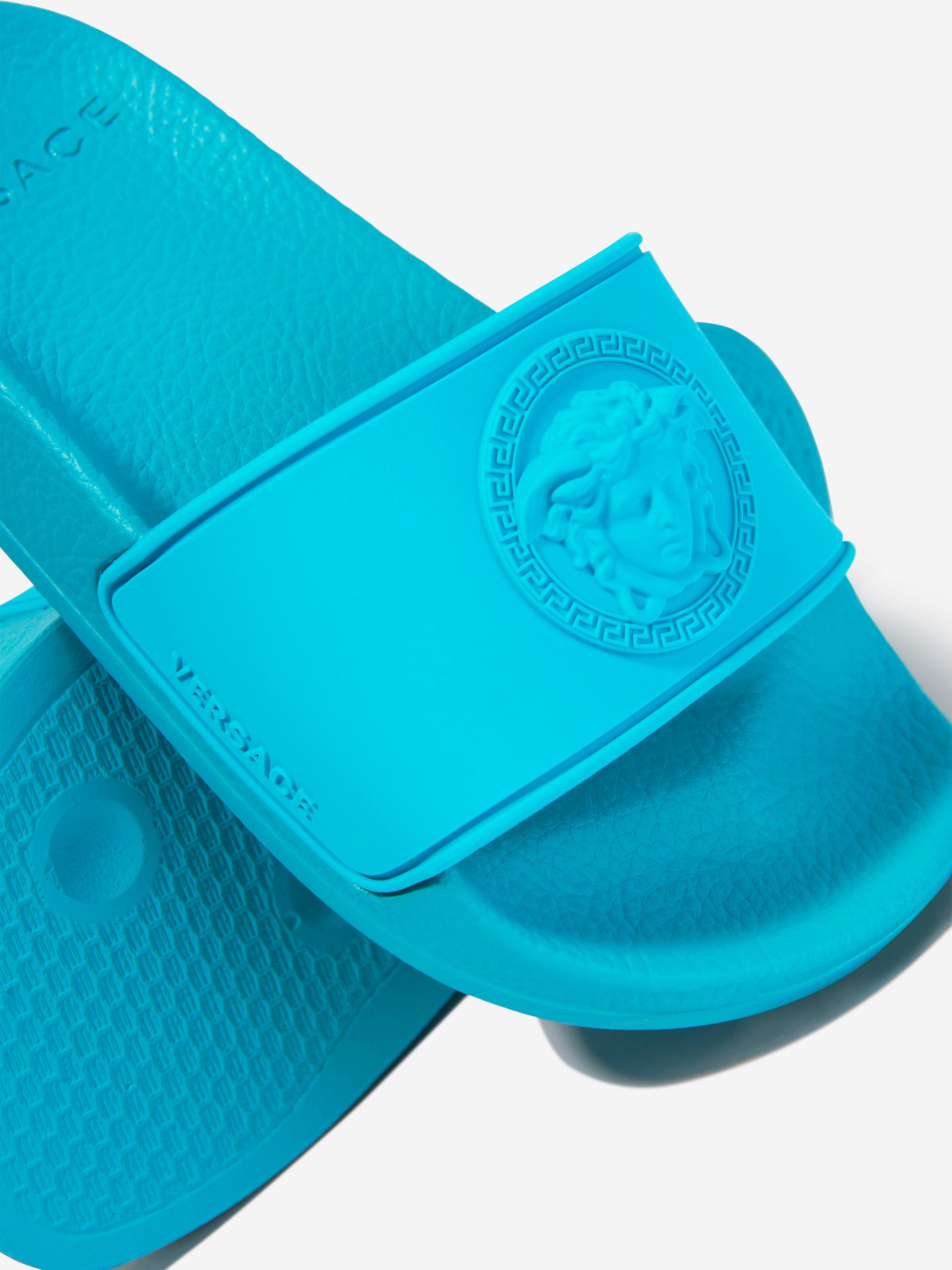 Versace Kids Medusa Logo Sliders in Turquoise