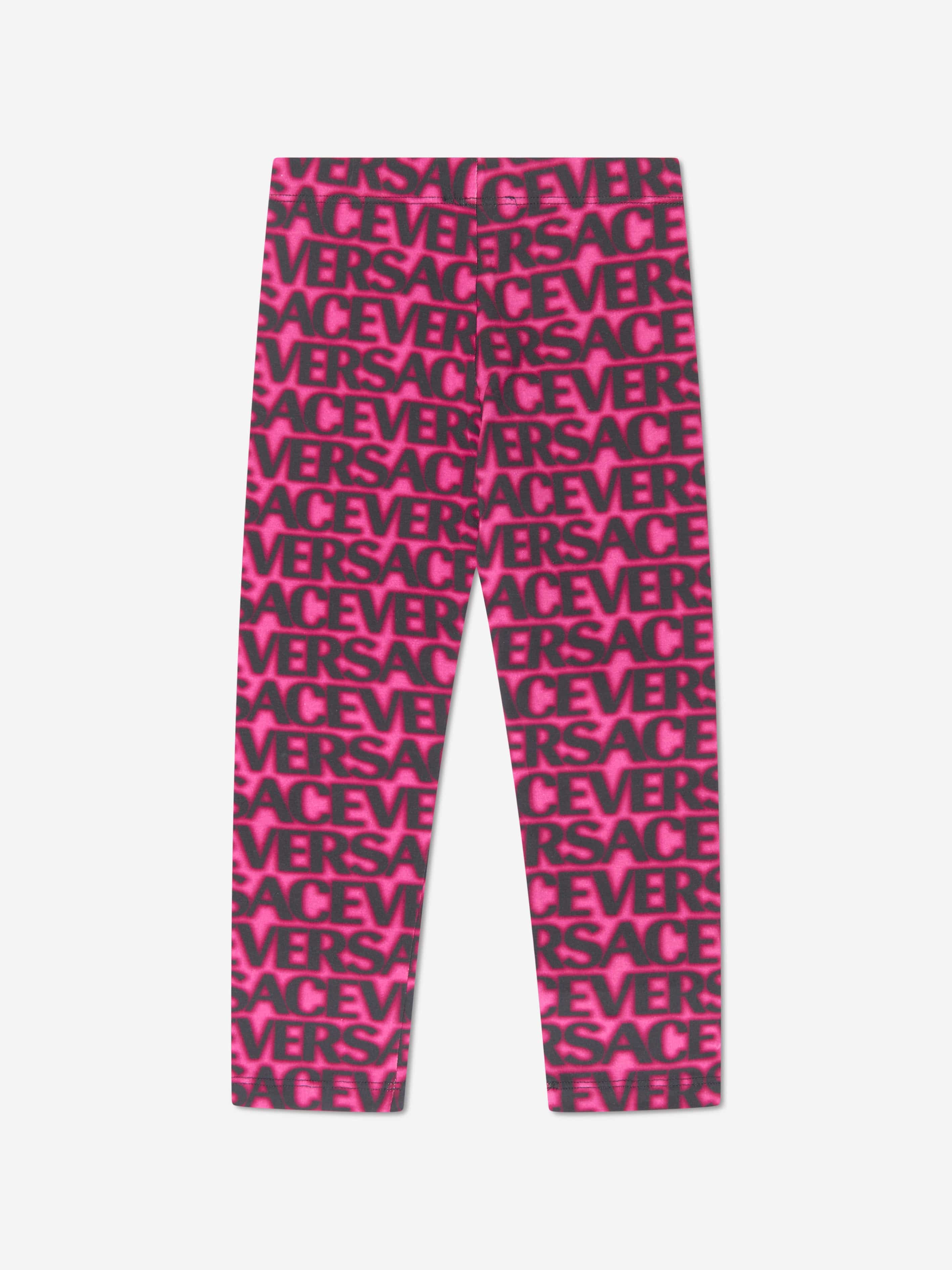 Versace Girls Logo Print Leggings in Pink