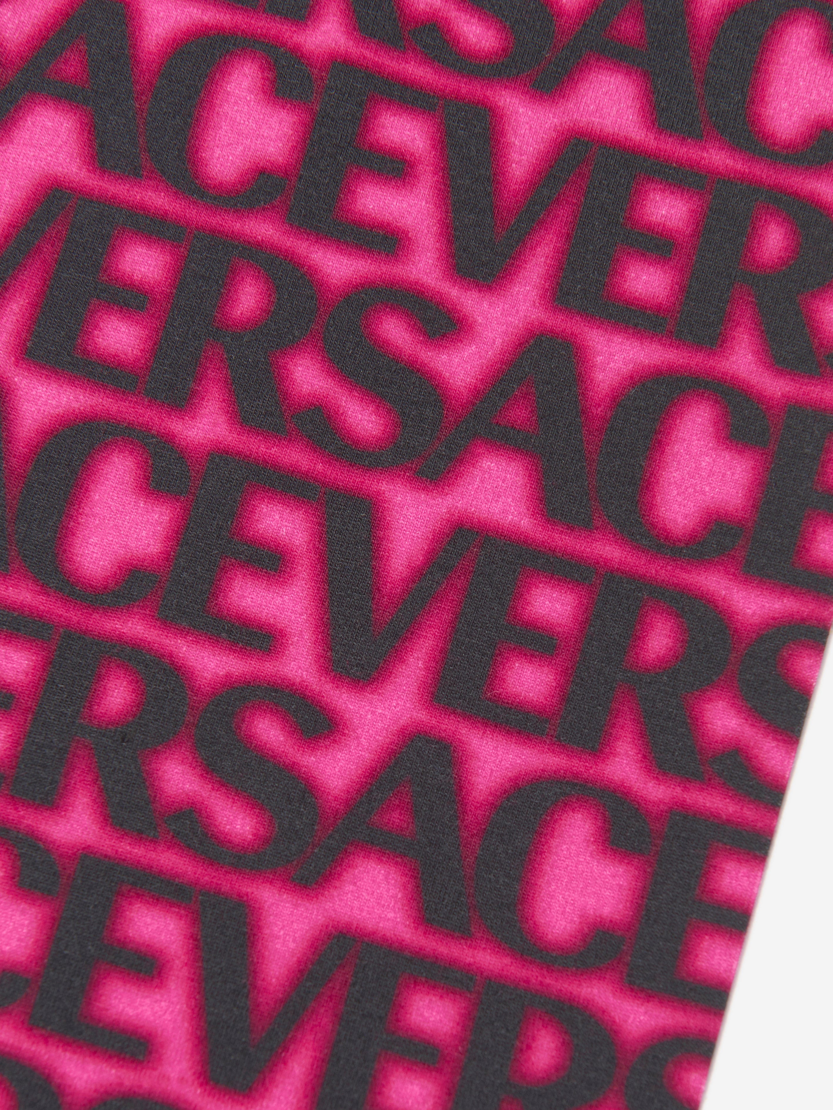 Versace Girls Logo Print Leggings in Pink