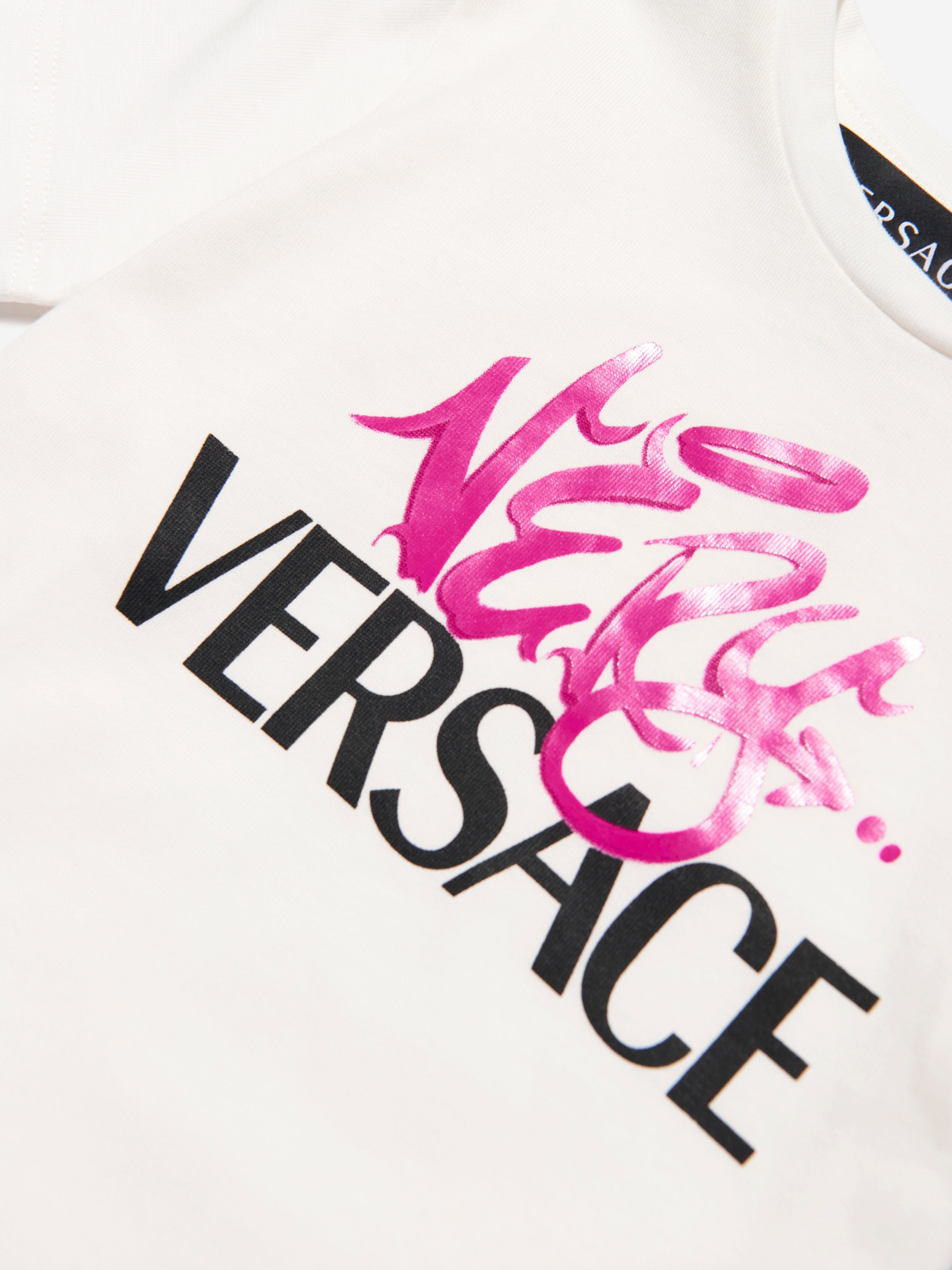 Versace Baby Girls Logo Print T-Shirt in White