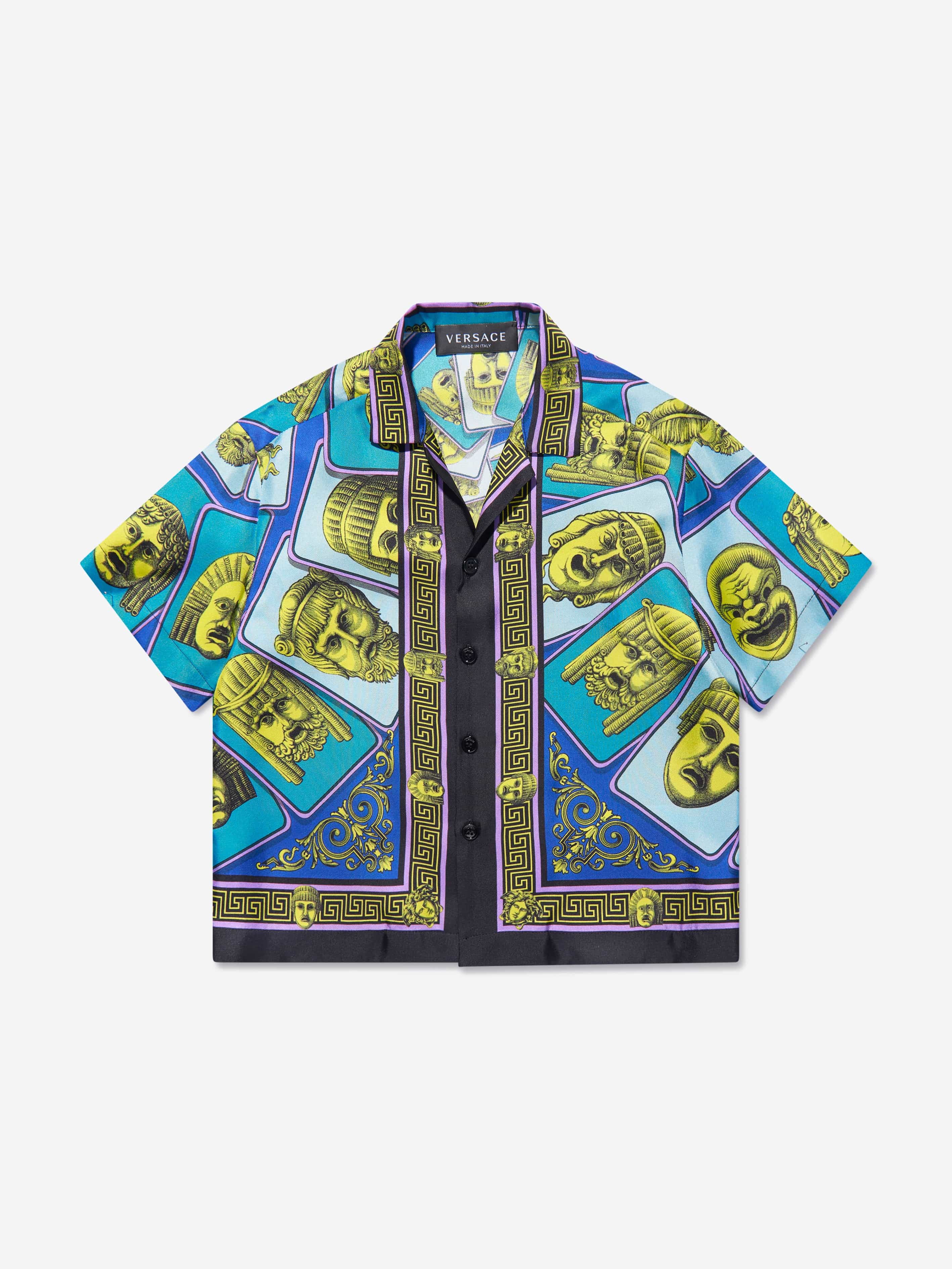 Versace Boys Maschere Silk Shirt in Green