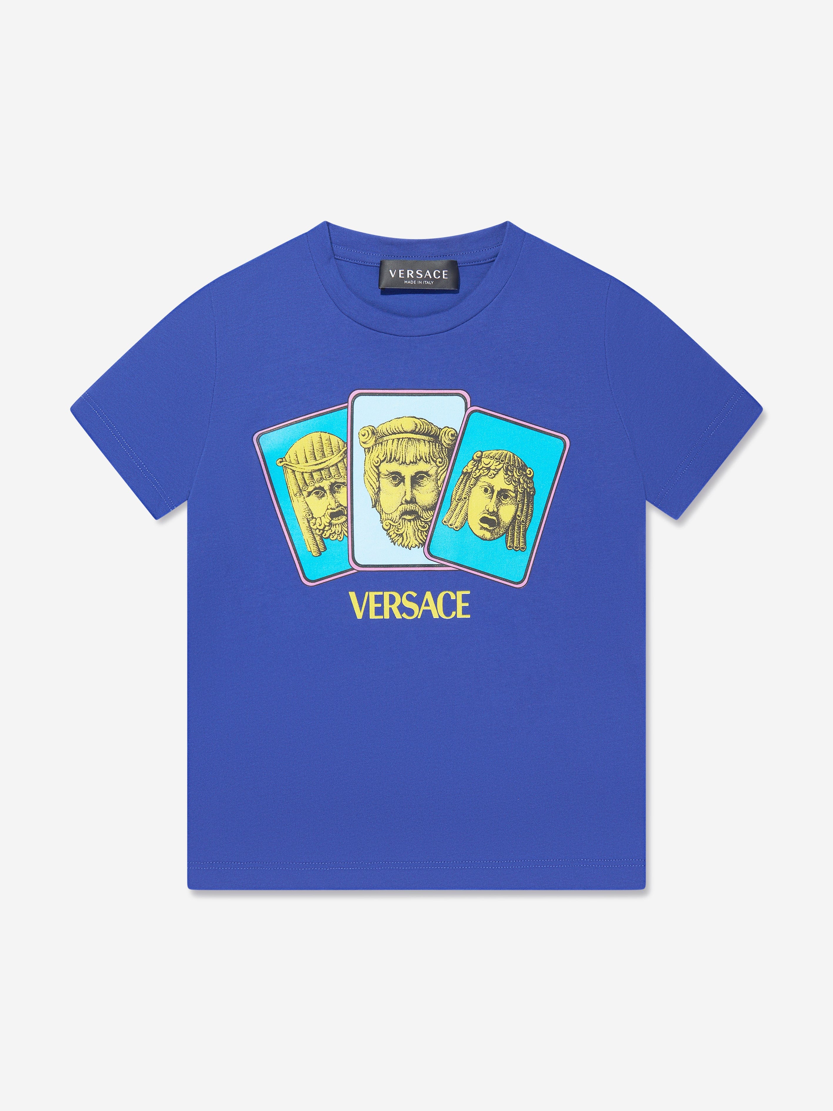 Versace Boys Maschere Logo T-Shirt in Blue