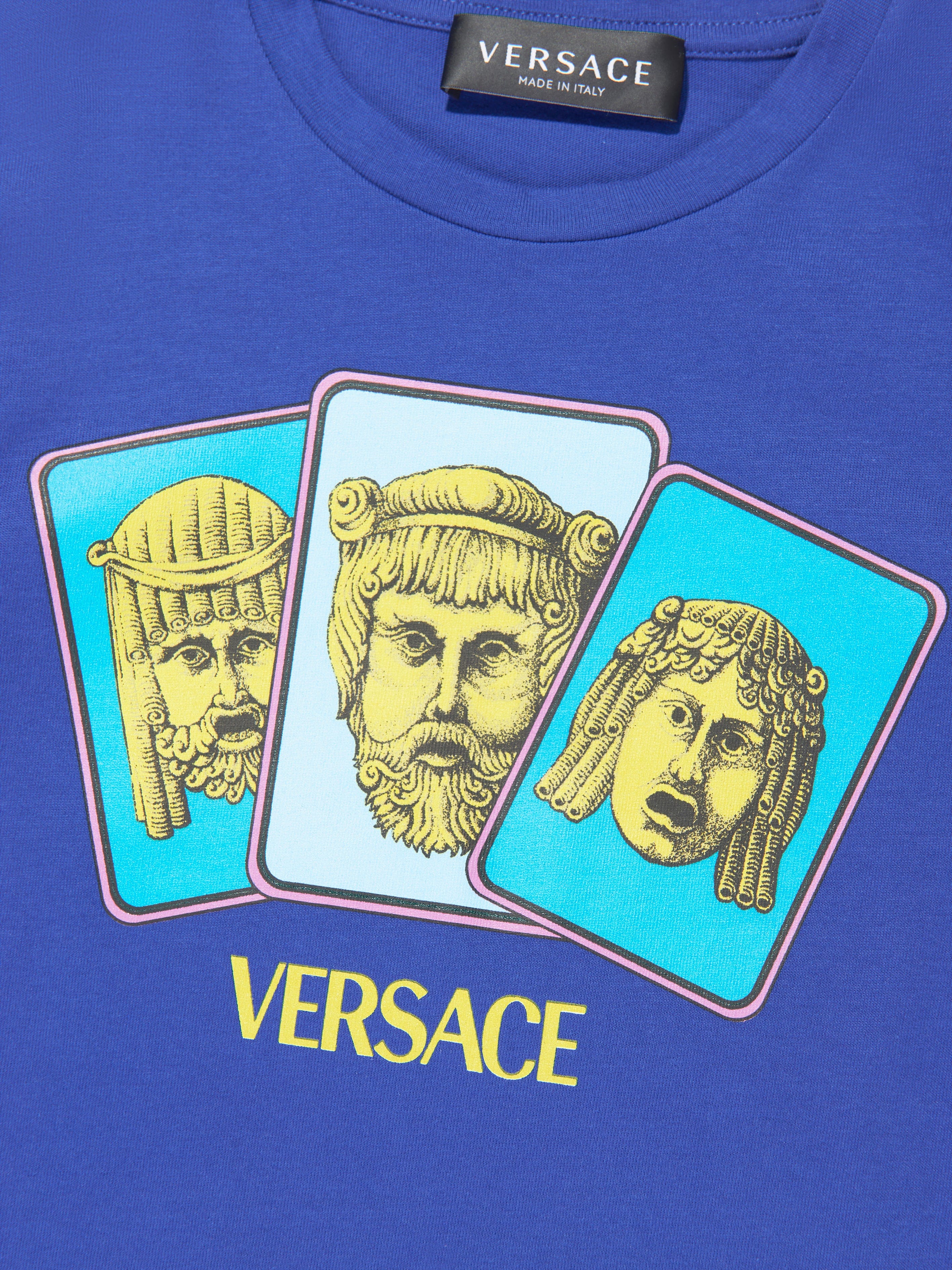 Versace Boys Maschere Logo T-Shirt in Blue