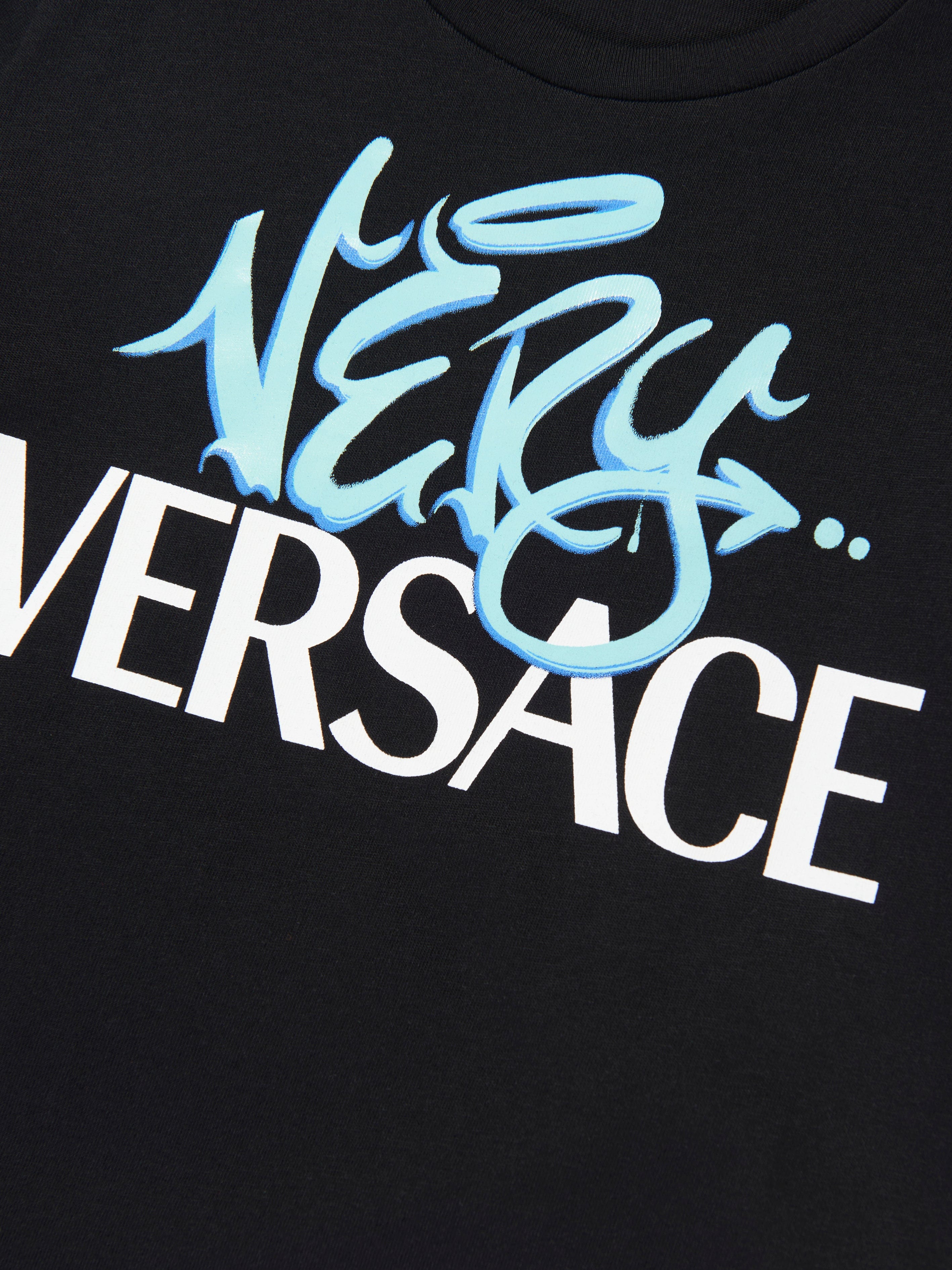 Versace Boys Logo Print T-Shirt in Black