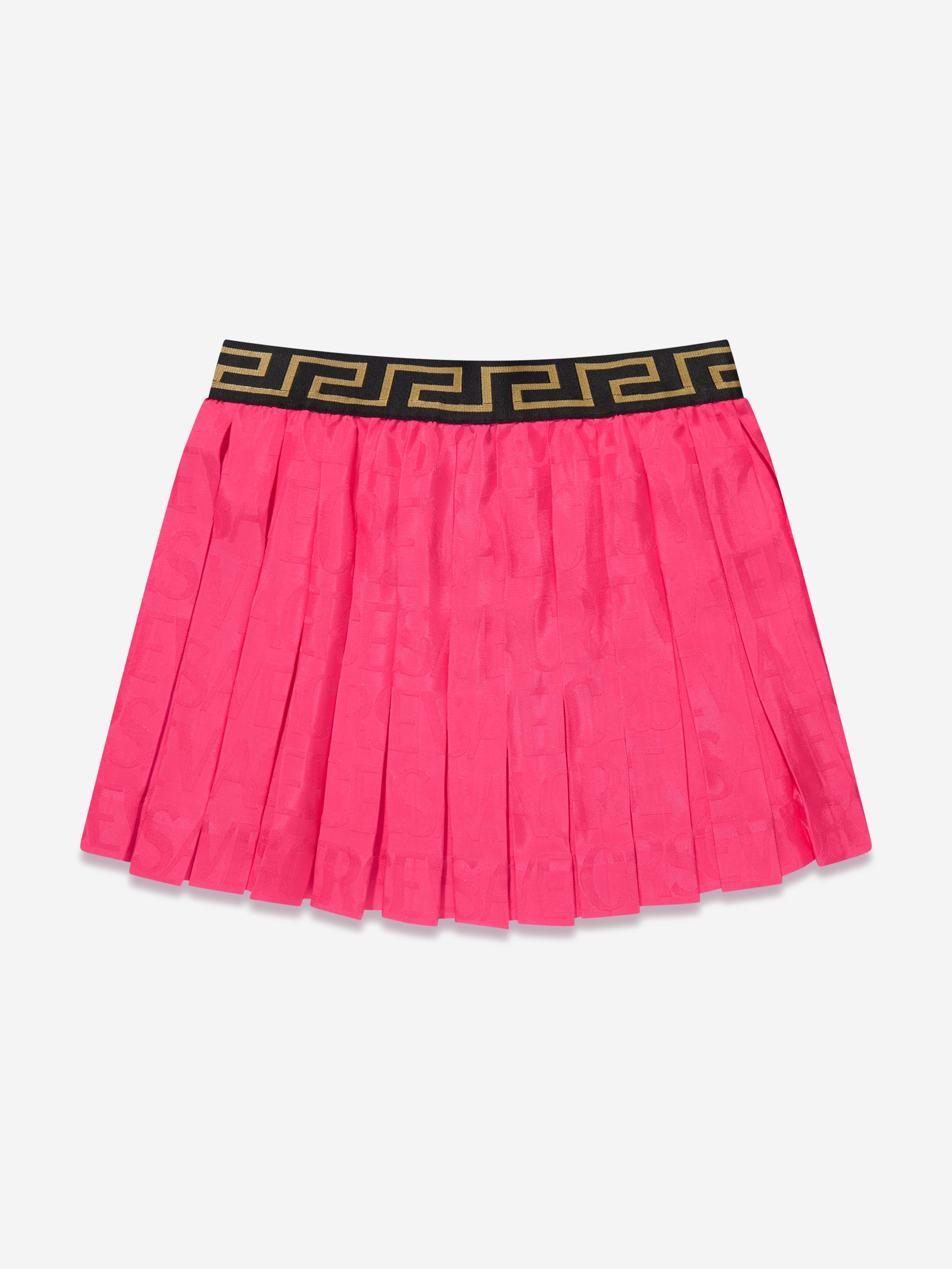 Versace Girls Jacquard Logo Pleated Skirt in Pink