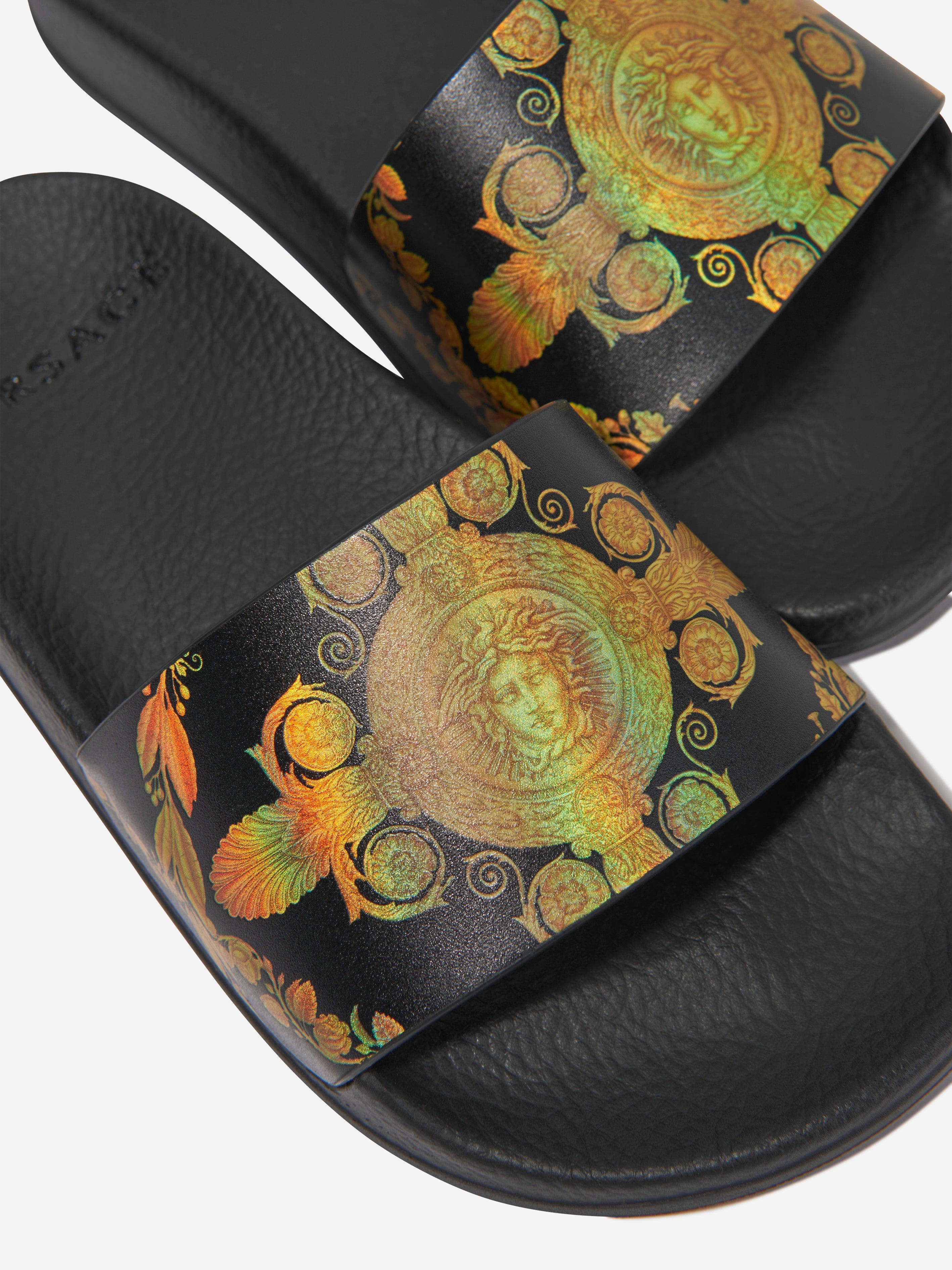 Versace Kids Heritage Sliders in Black