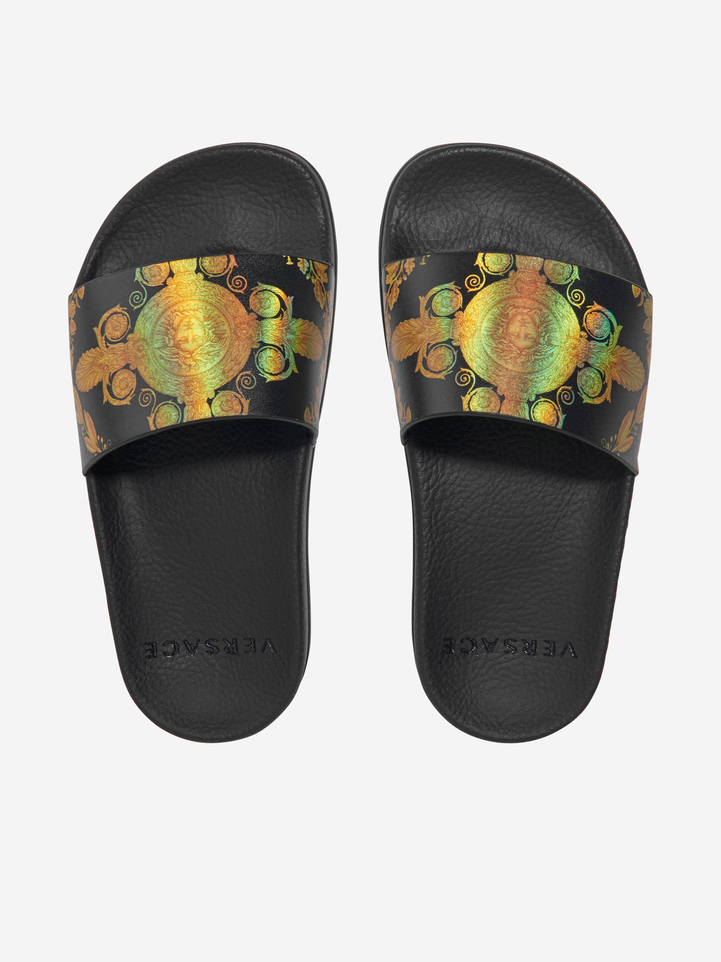 Versace Kids Heritage Sliders in Black