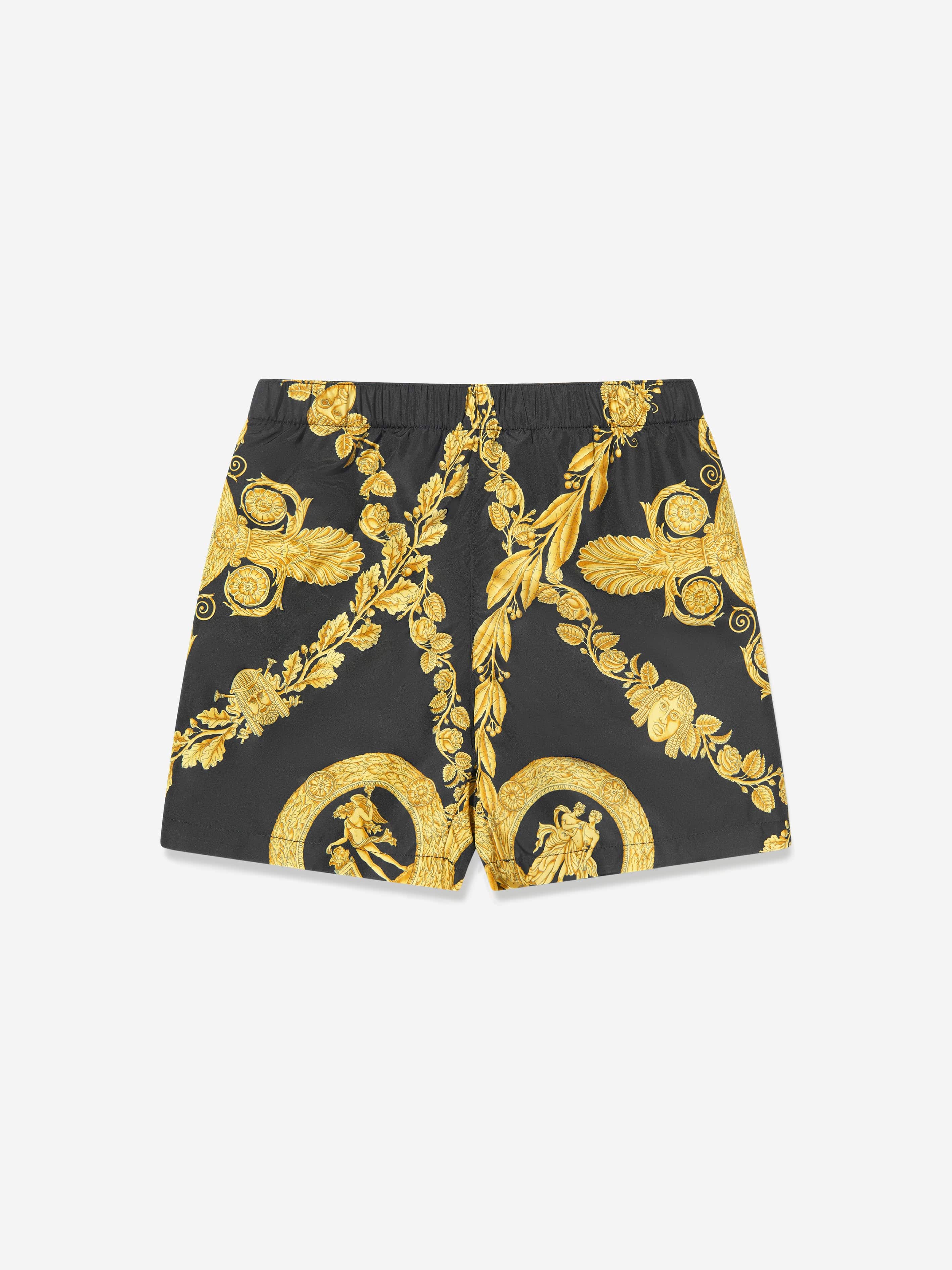 Versace Boys Heritage Print Swim Shorts in Black