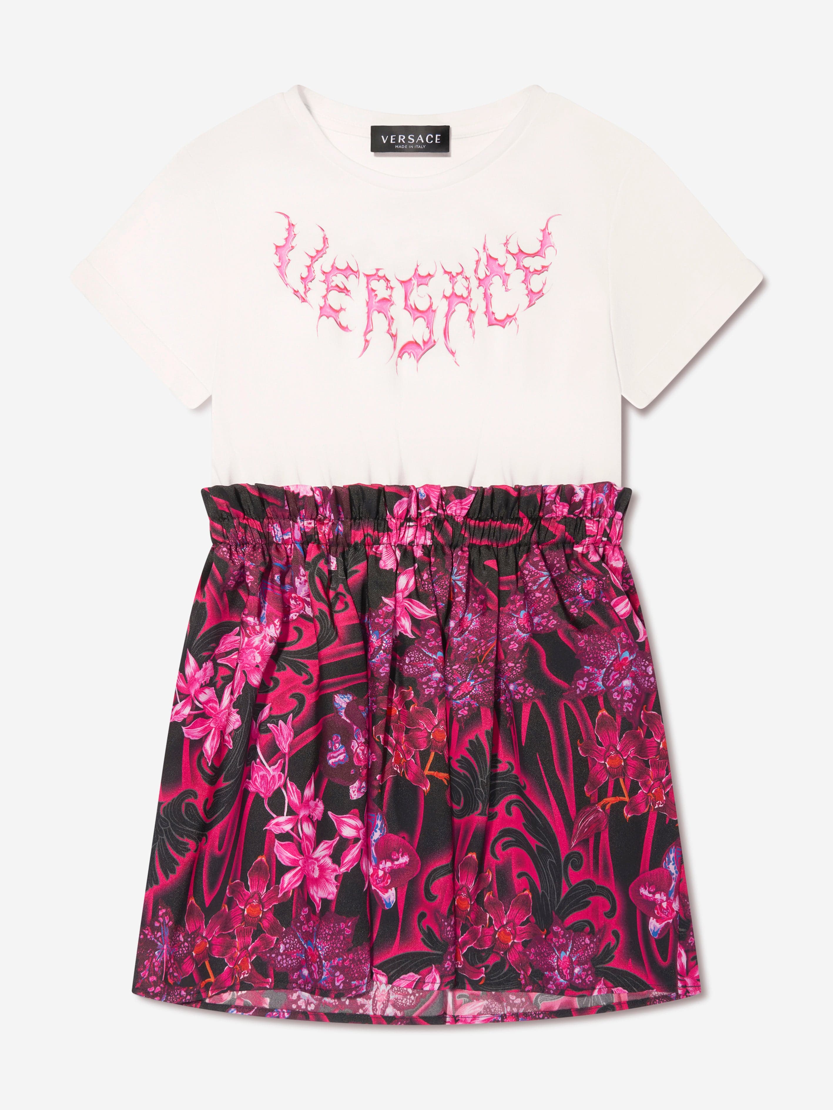 Versace Girls Logo Flower Dress in White