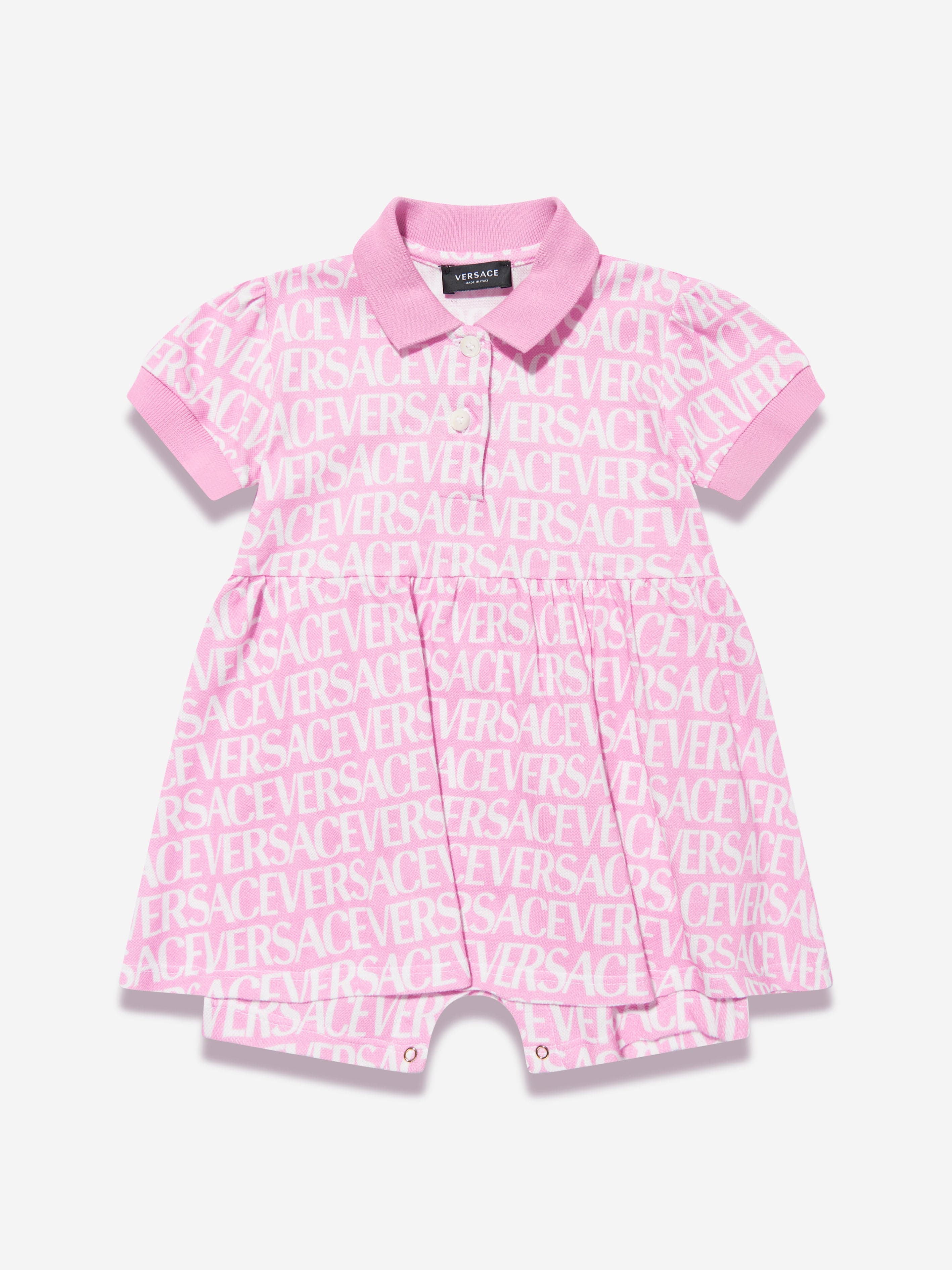 Versace Baby Girls Logo Romper Dress in Pink