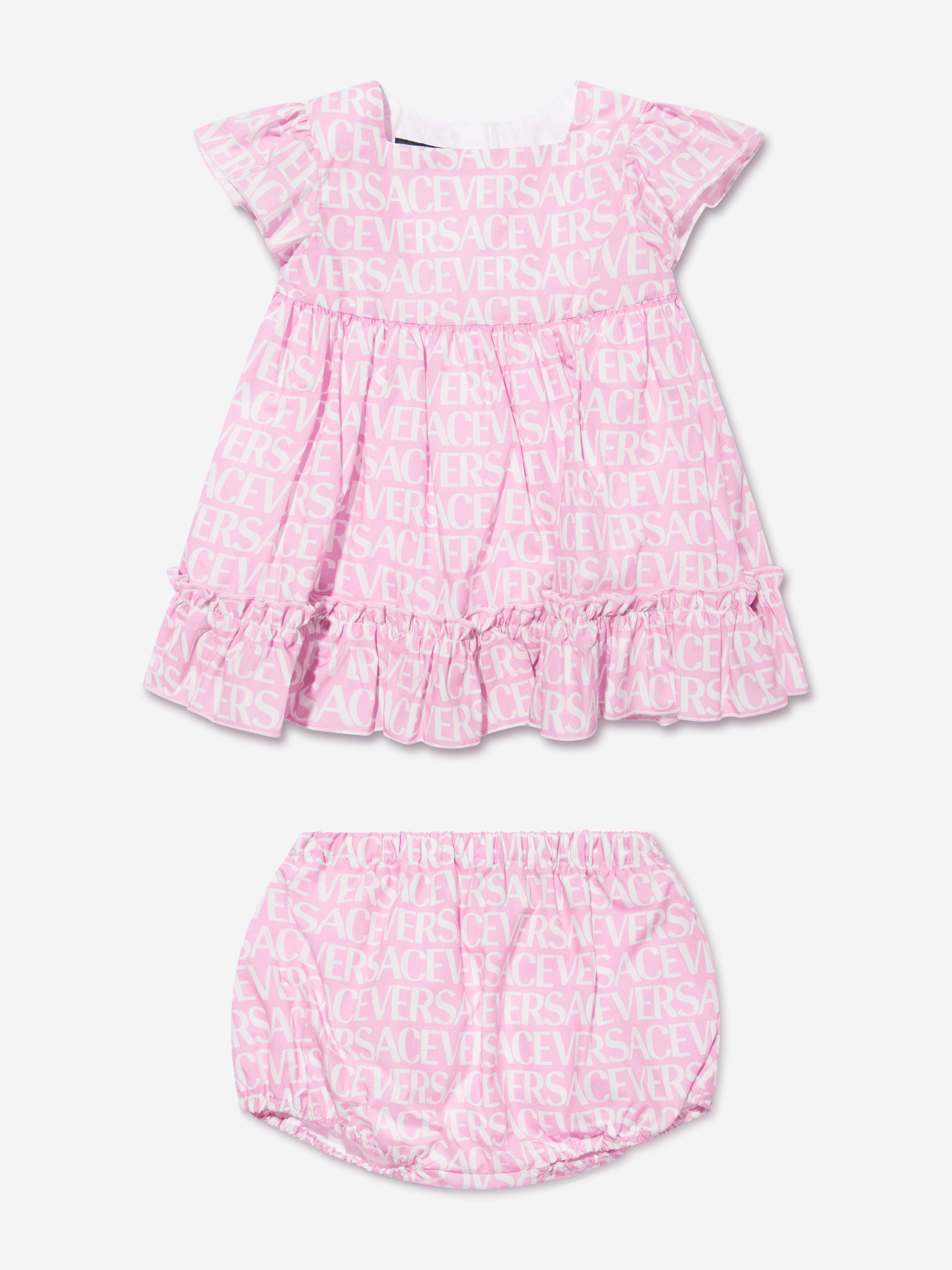 Versace Baby Girls Logo Dress With Knickers in Pink