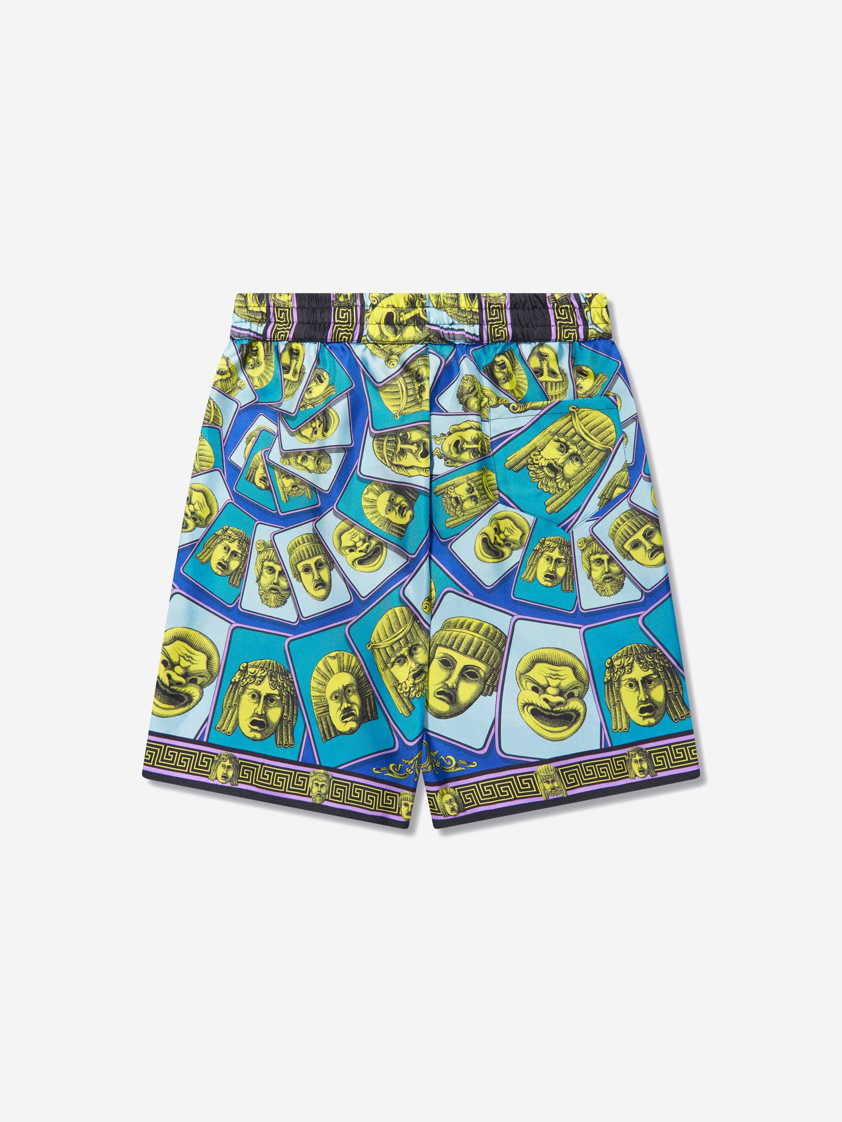 Versace Boys Maschere Silk Shorts in Green