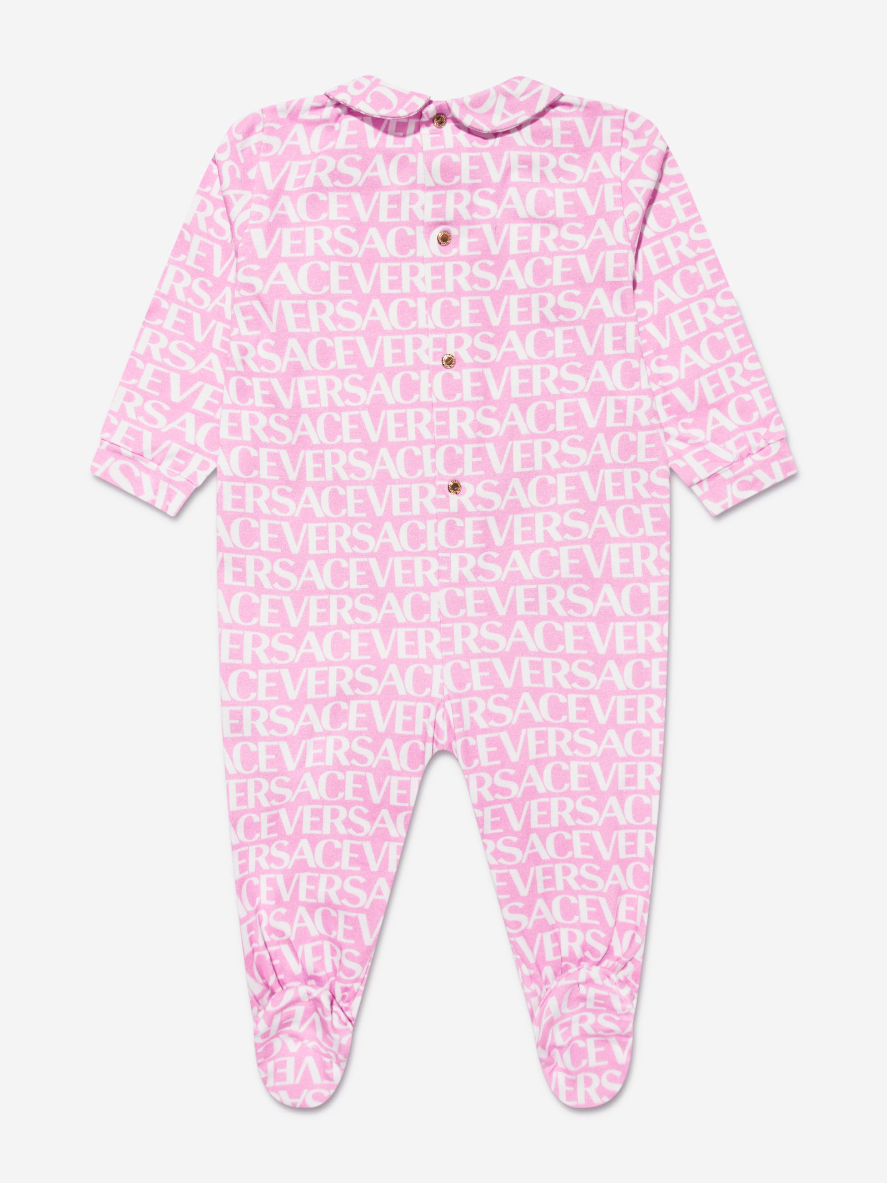 Versace Baby Girls Logo Print Babygrow Gift Set in Pink