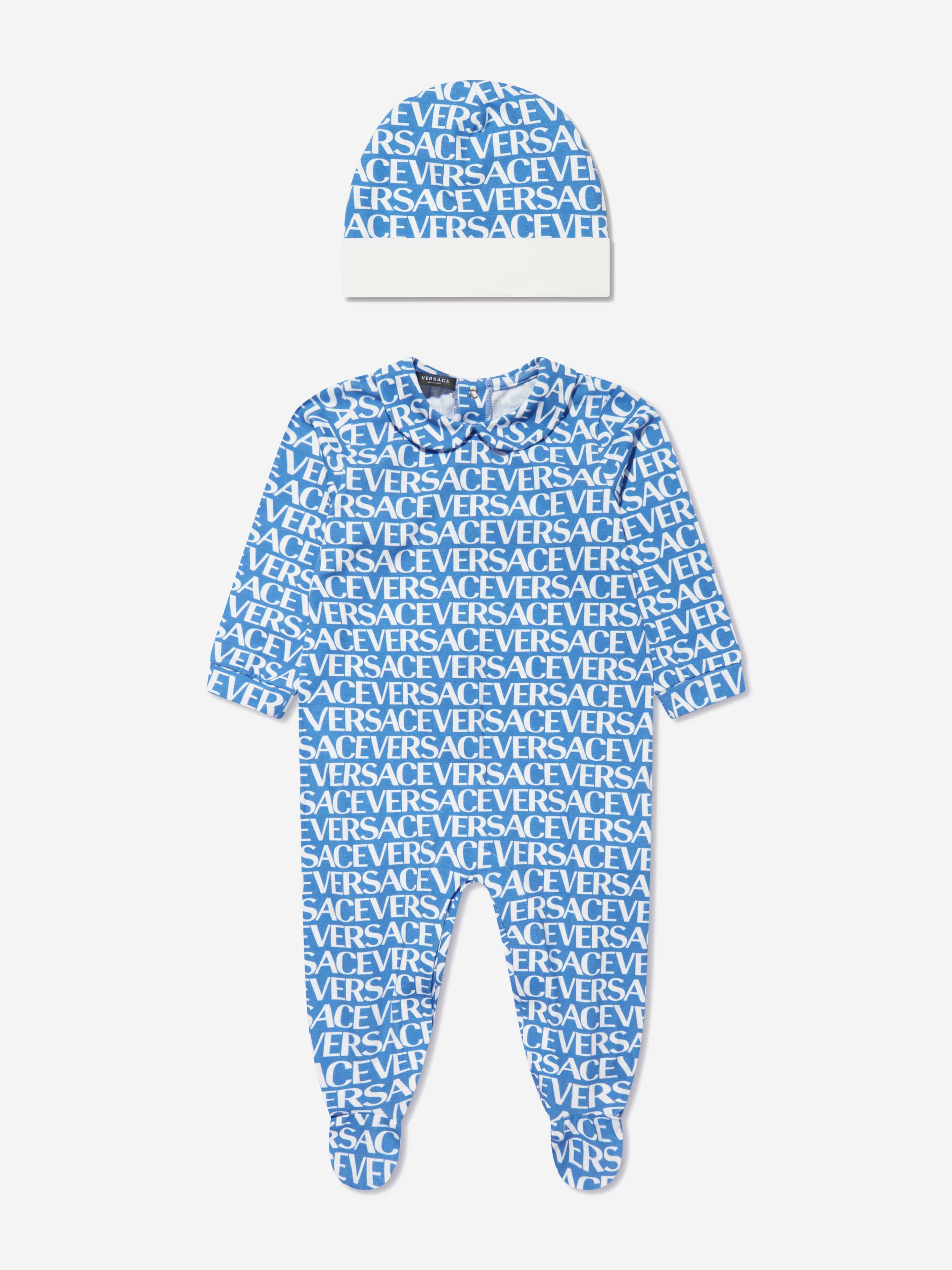 Versace Baby Boys Logo Print Babygrow Gift Set in Blue