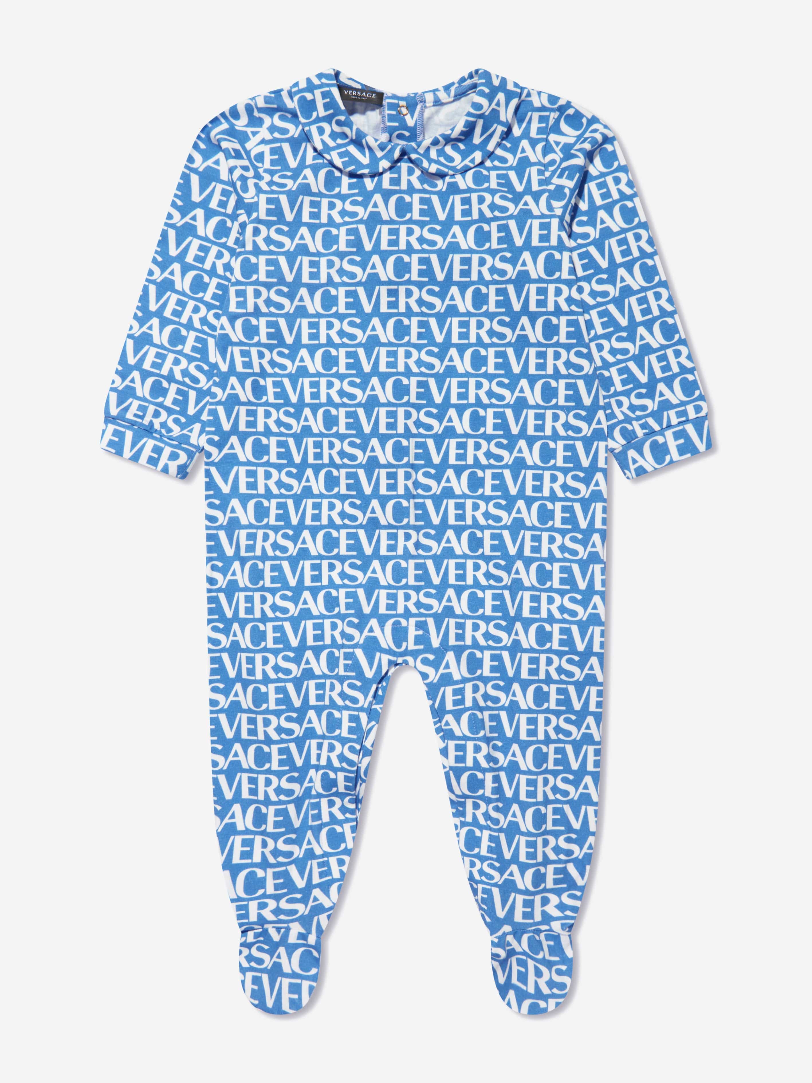 Versace Baby Boys Logo Print Babygrow Gift Set in Blue