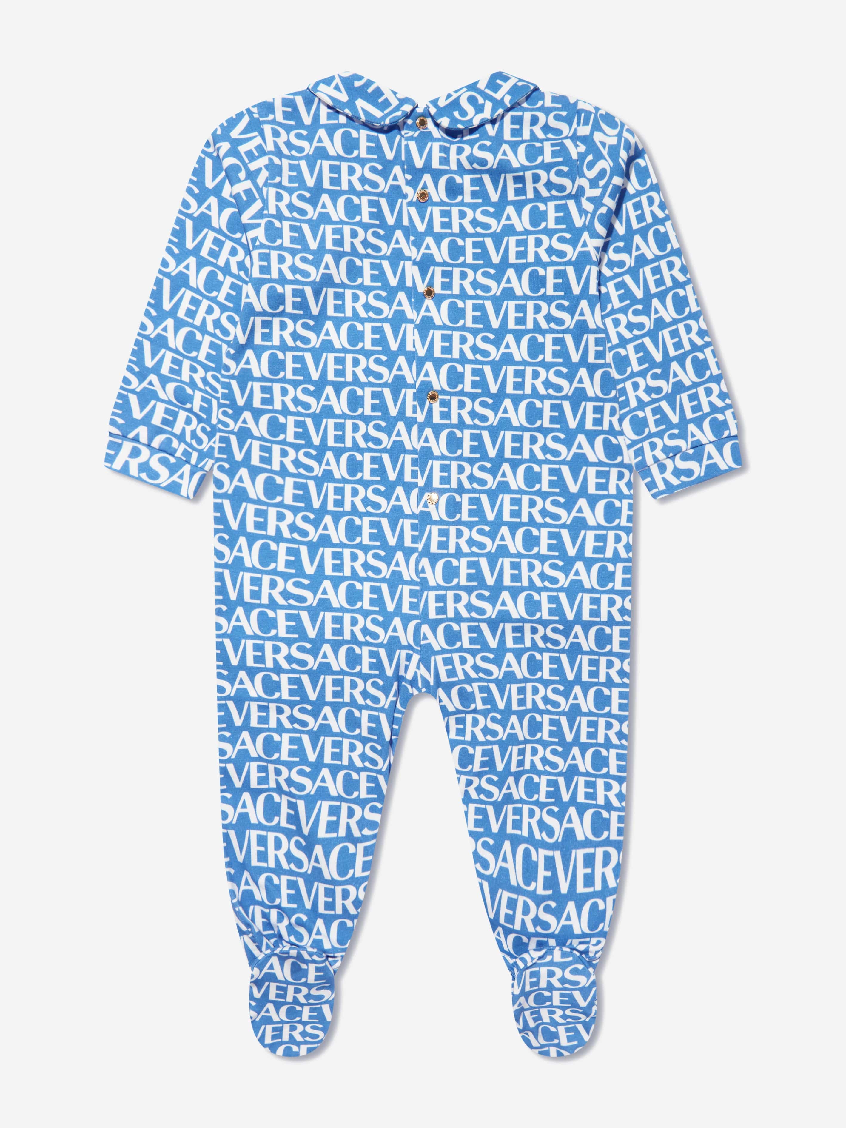 Versace Baby Boys Logo Print Babygrow Gift Set in Blue