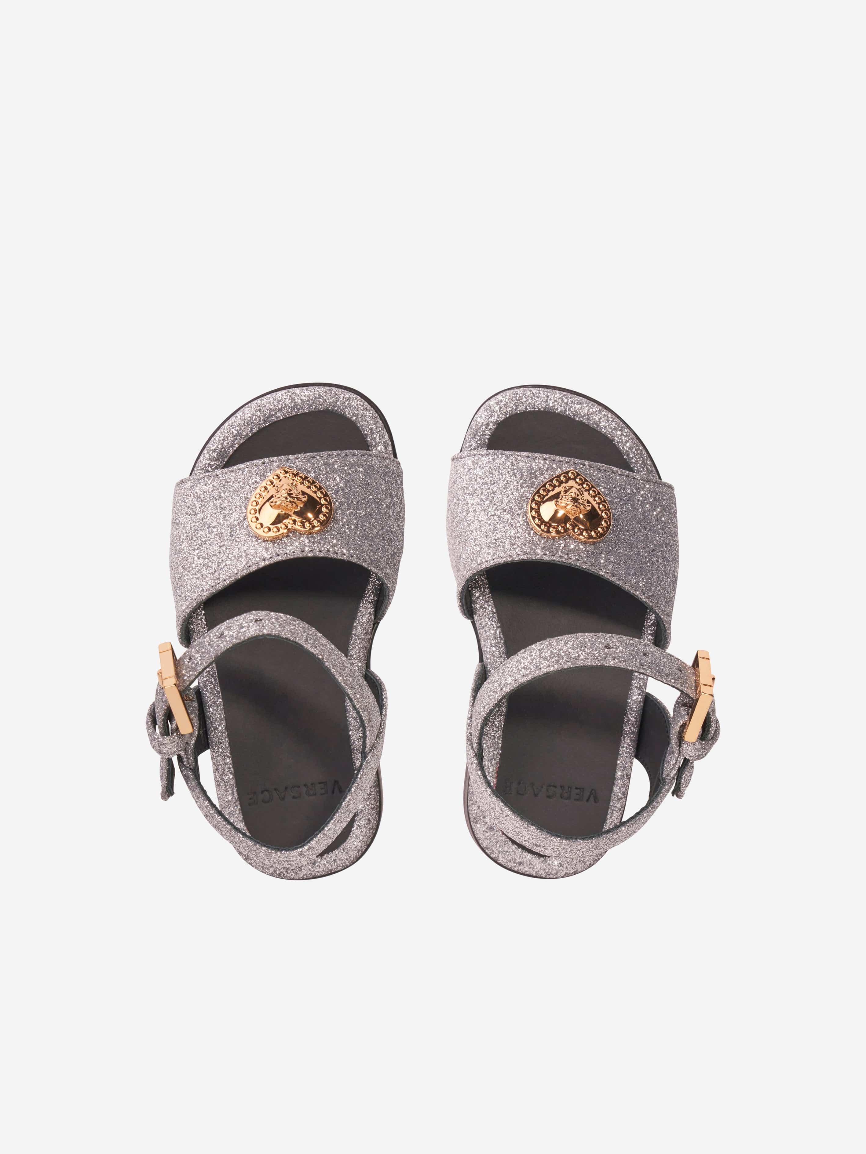 Versace Girls Heart Logo Sandals in Silver