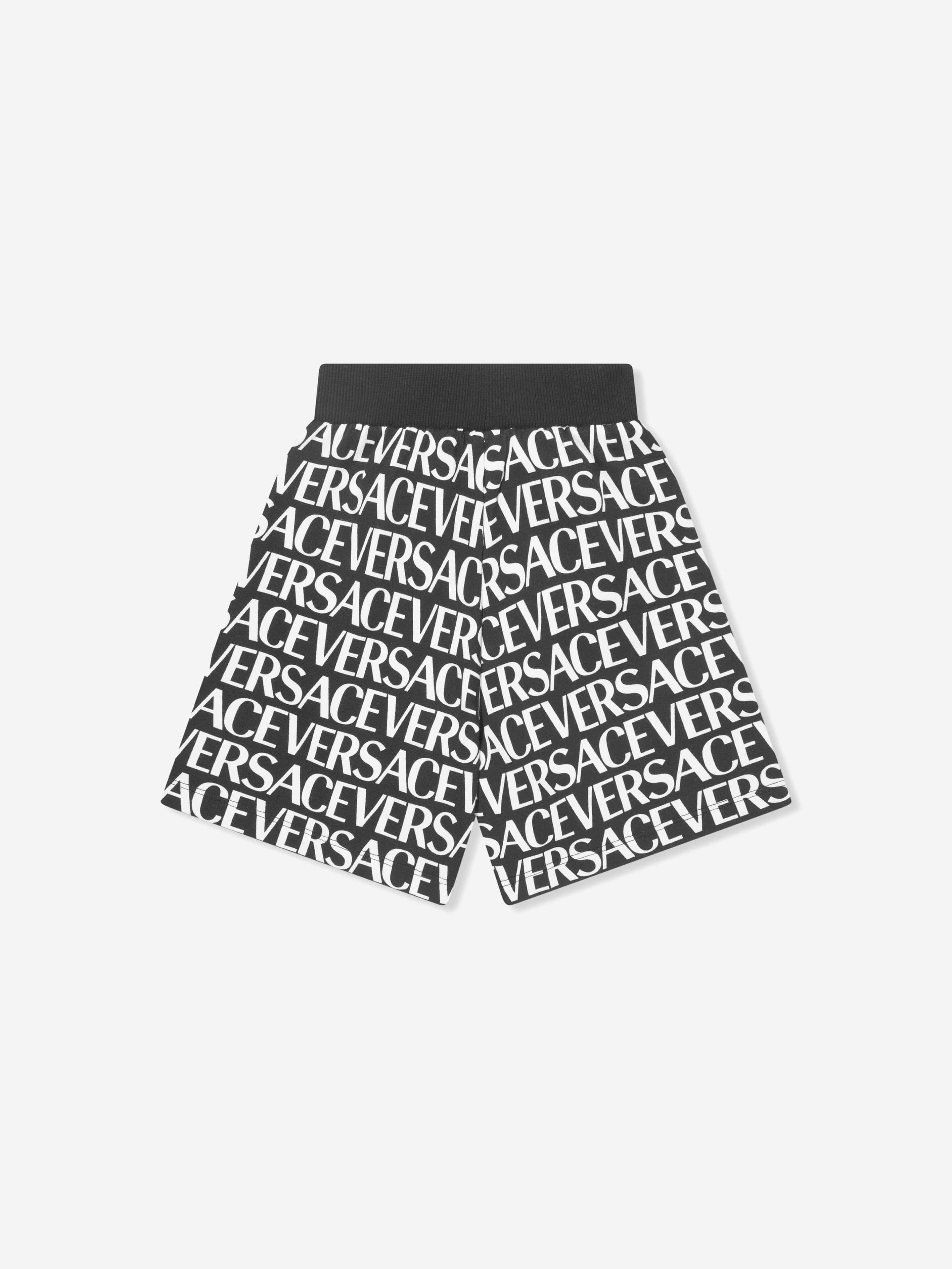 Versace Boys Logo Print Shorts in Black