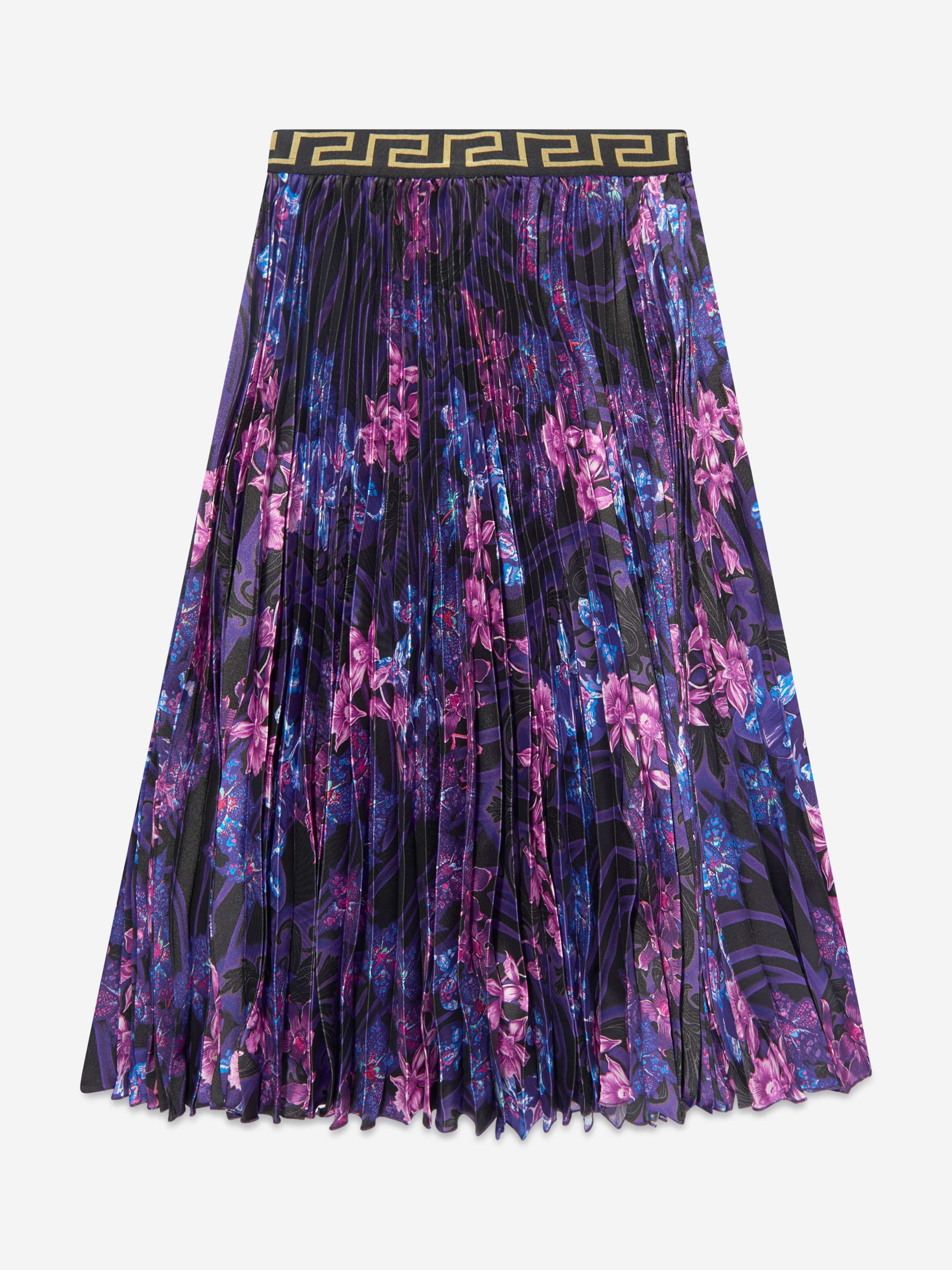 Versace Girls Flower Pleated Skirt in Black