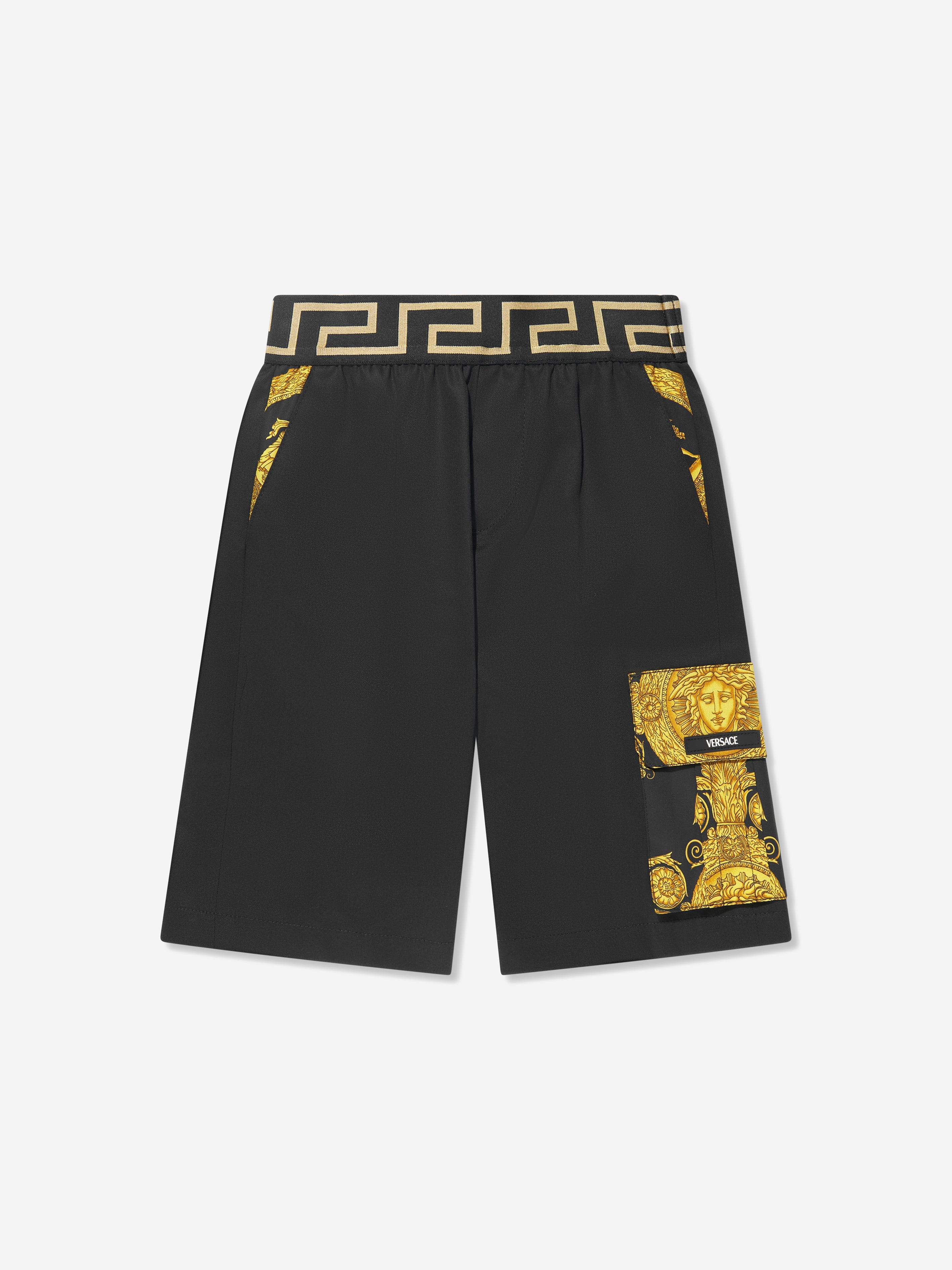 Versace Boys Maschera Baroque Pocket Shorts in Black