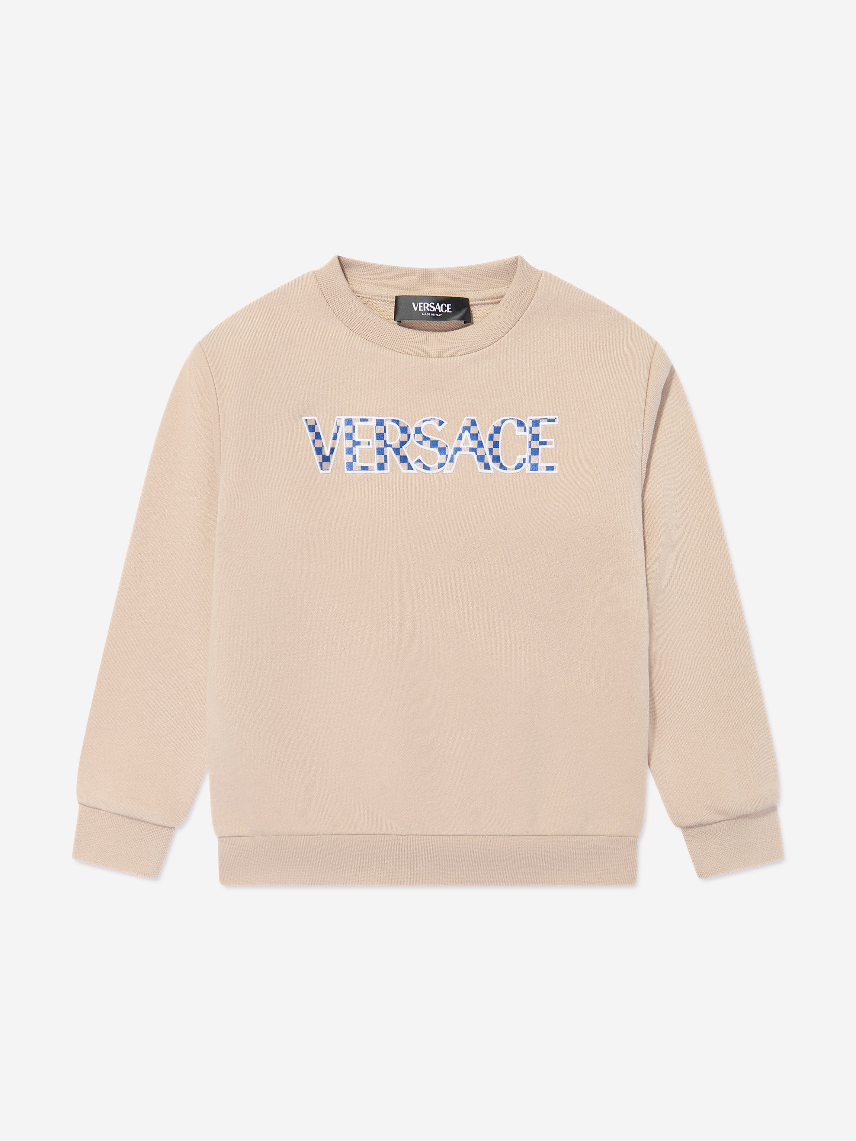 Versace Boys Damier Logo Sweatshirt in Beige