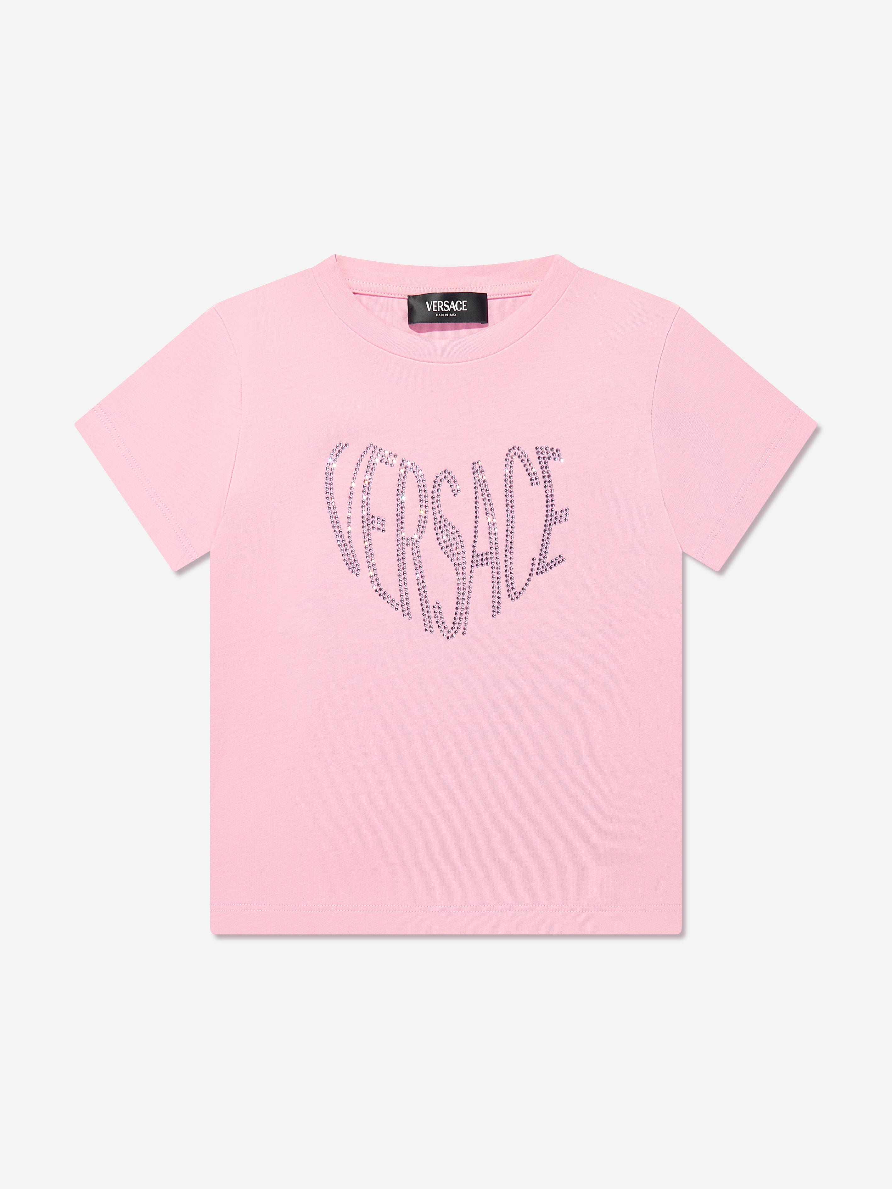 Versace Girls Diamante Logo T-Shirt in Pink