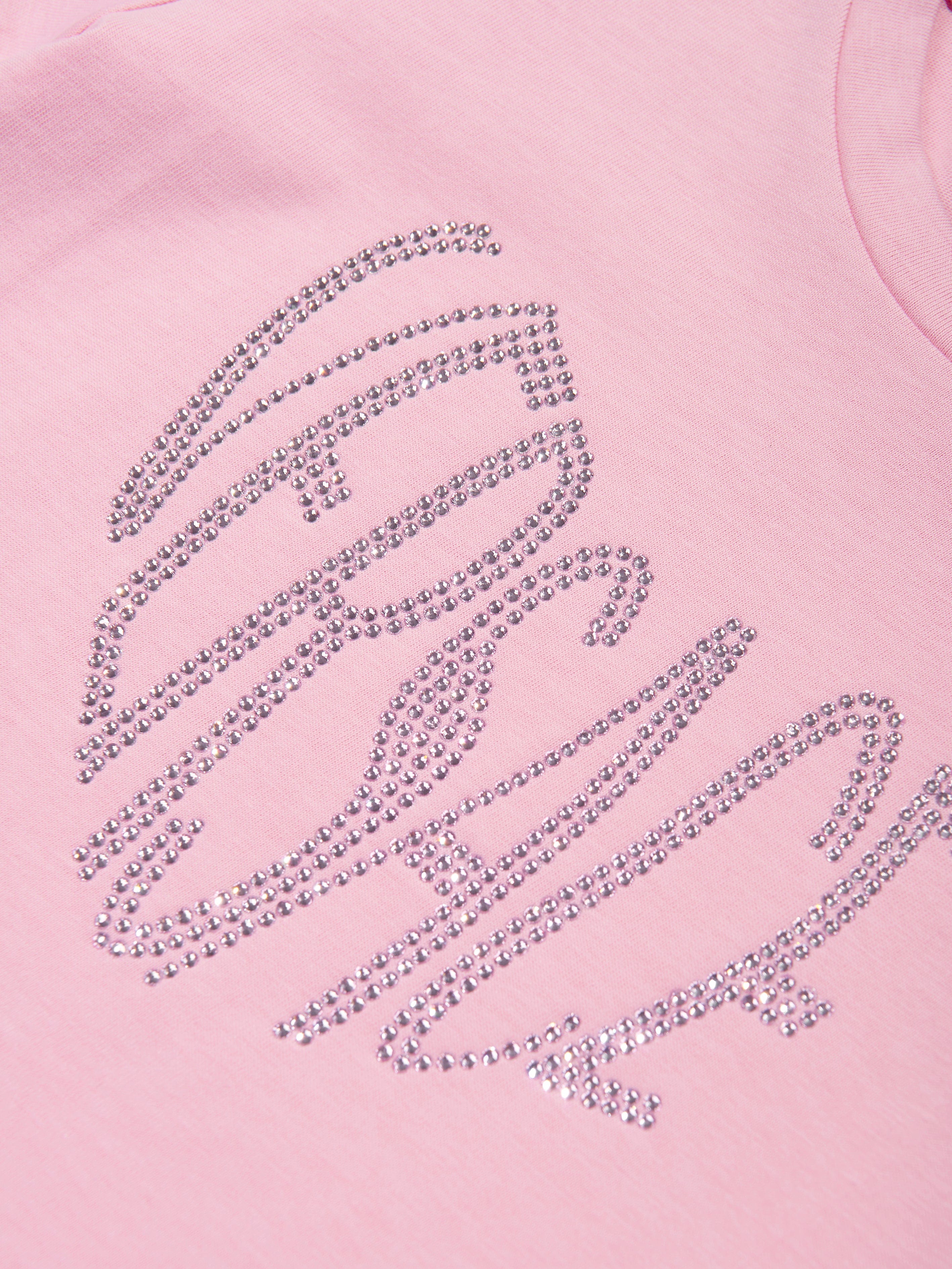 Versace Girls Diamante Logo T-Shirt in Pink