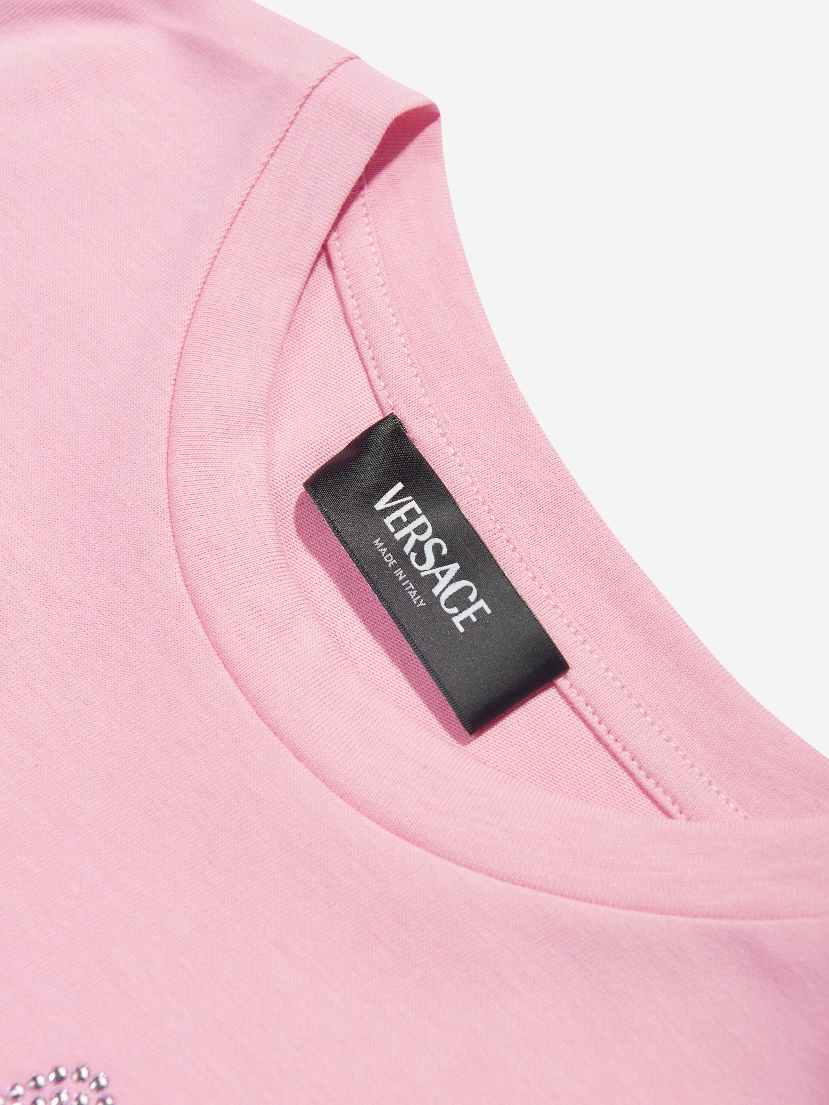 Versace Girls Diamante Logo T-Shirt in Pink