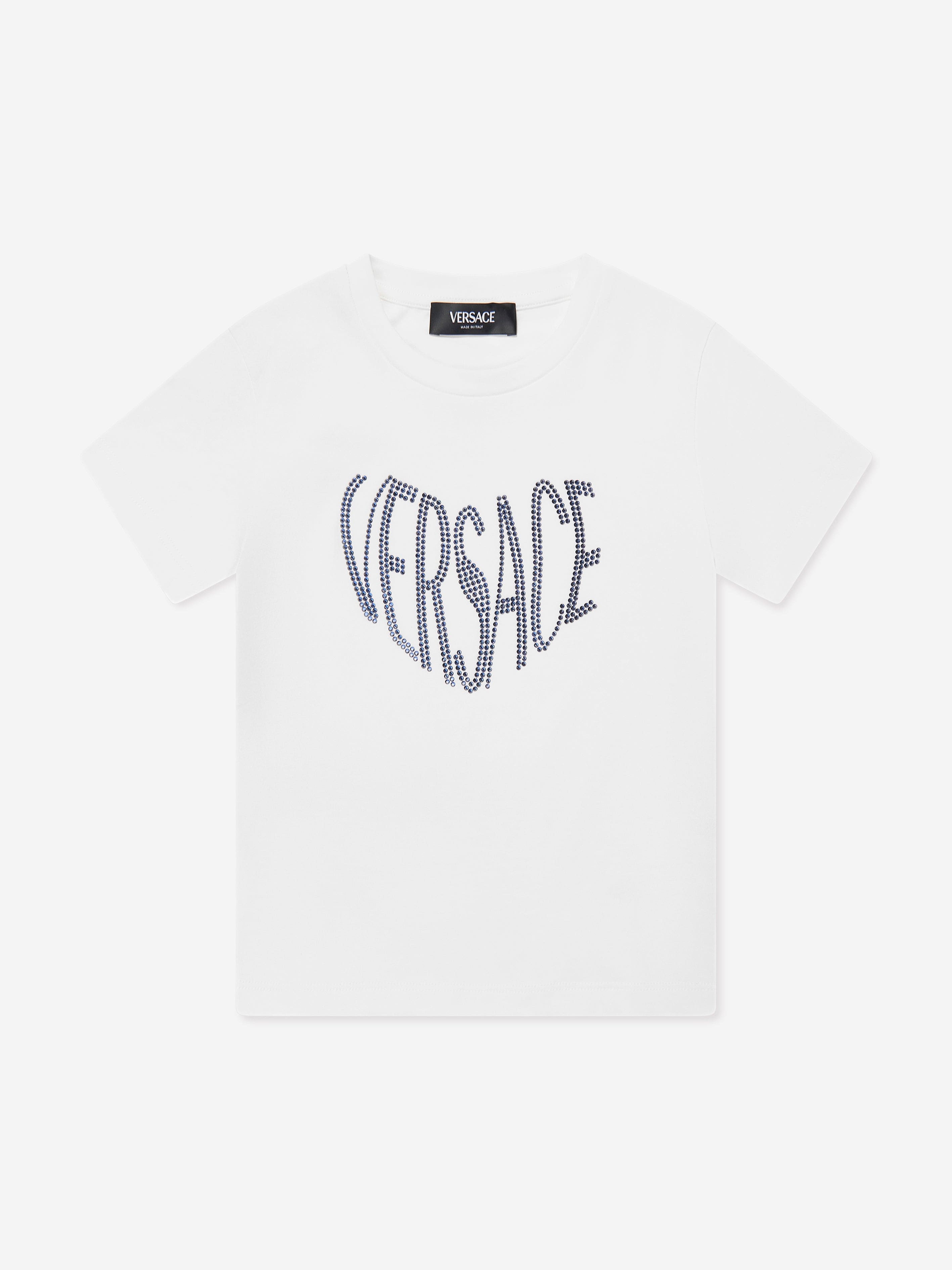 Versace Girls Diamante Logo T-Shirt in White