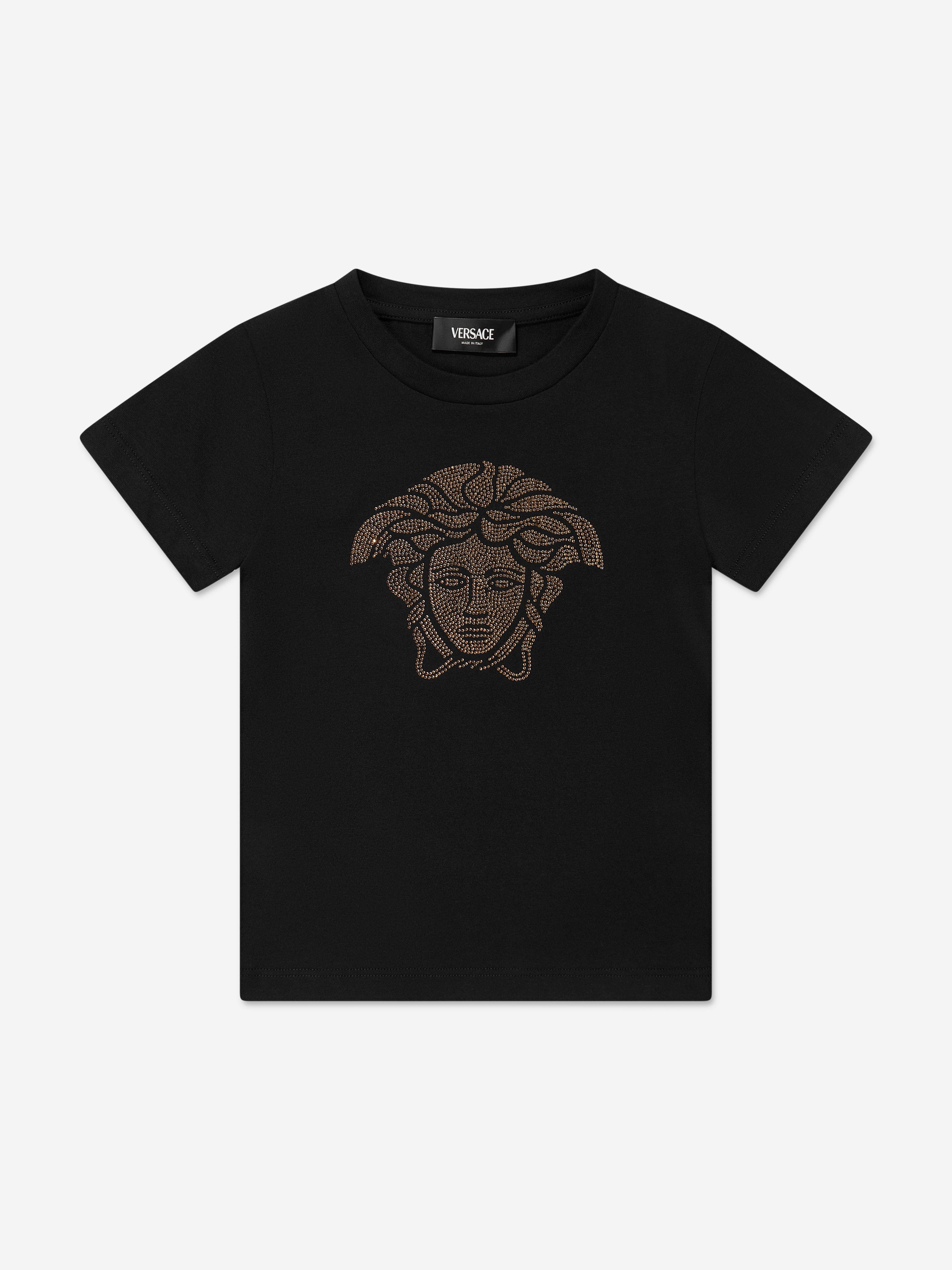 Versace Girls Diamante Medusa T-Shirt in Black