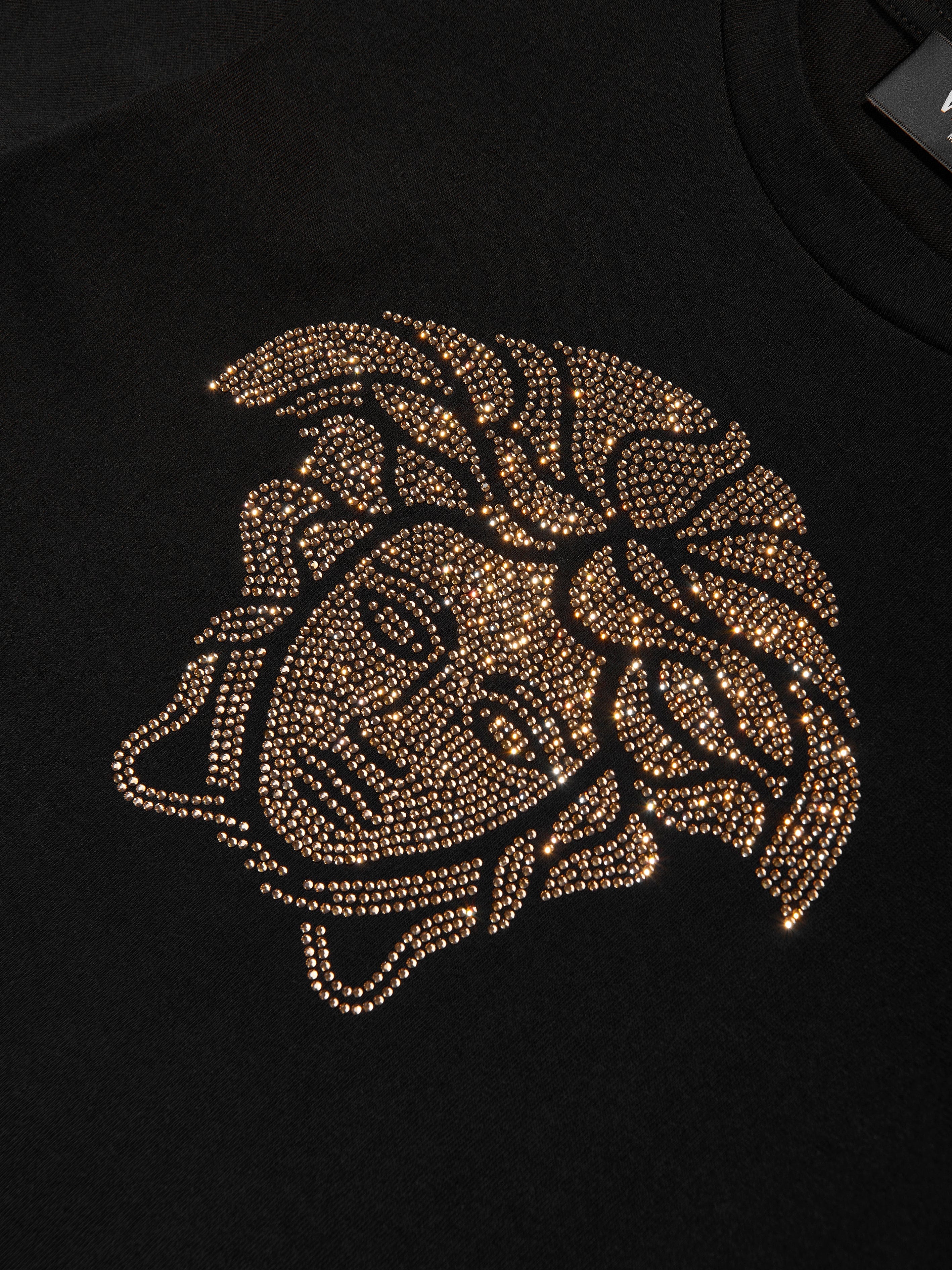 Versace Girls Diamante Medusa T-Shirt in Black