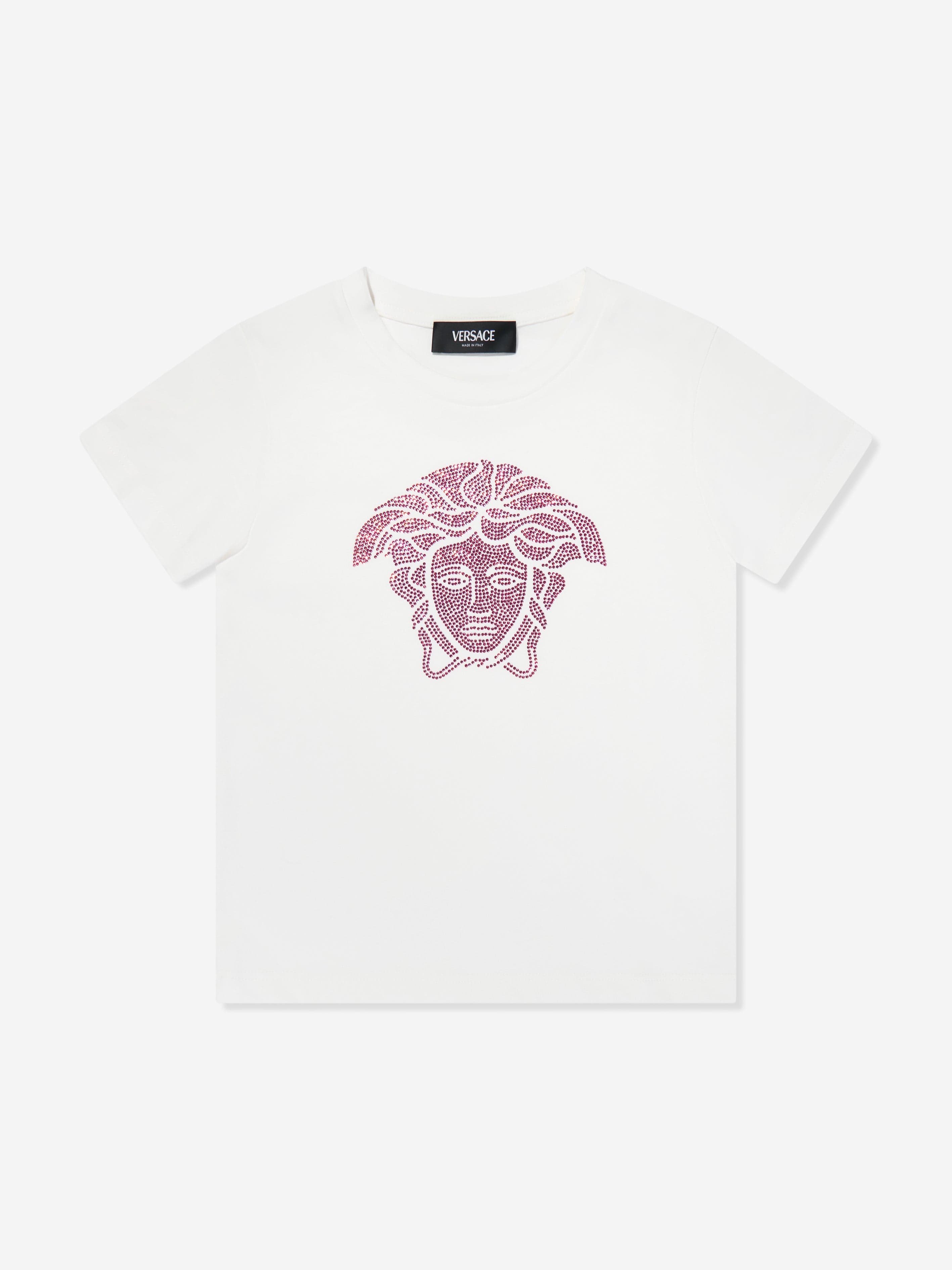 Versace Girls Diamante Medusa T-Shirt in White