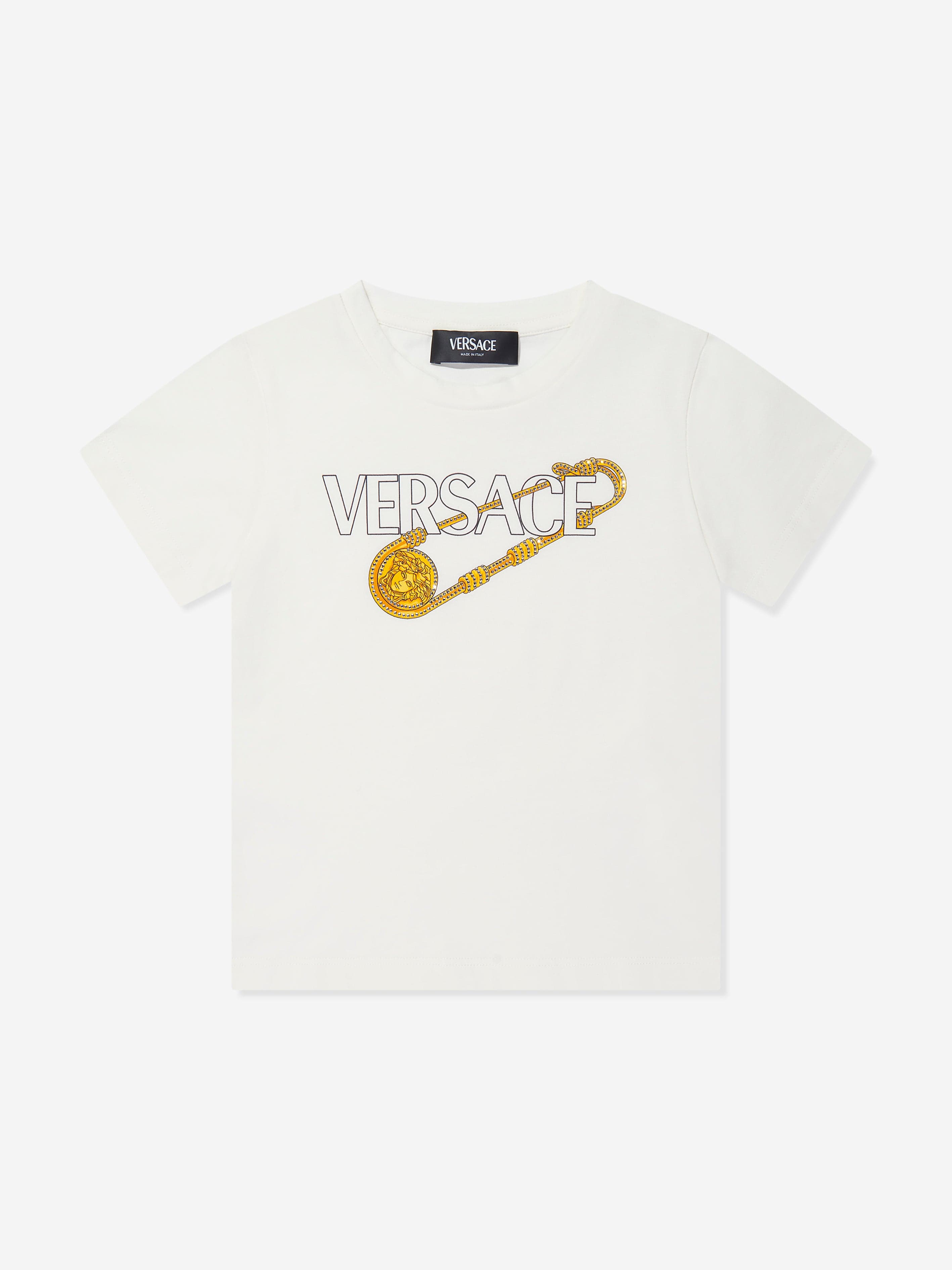 Versace Girls Safety Pin Logo T-Shirt in White