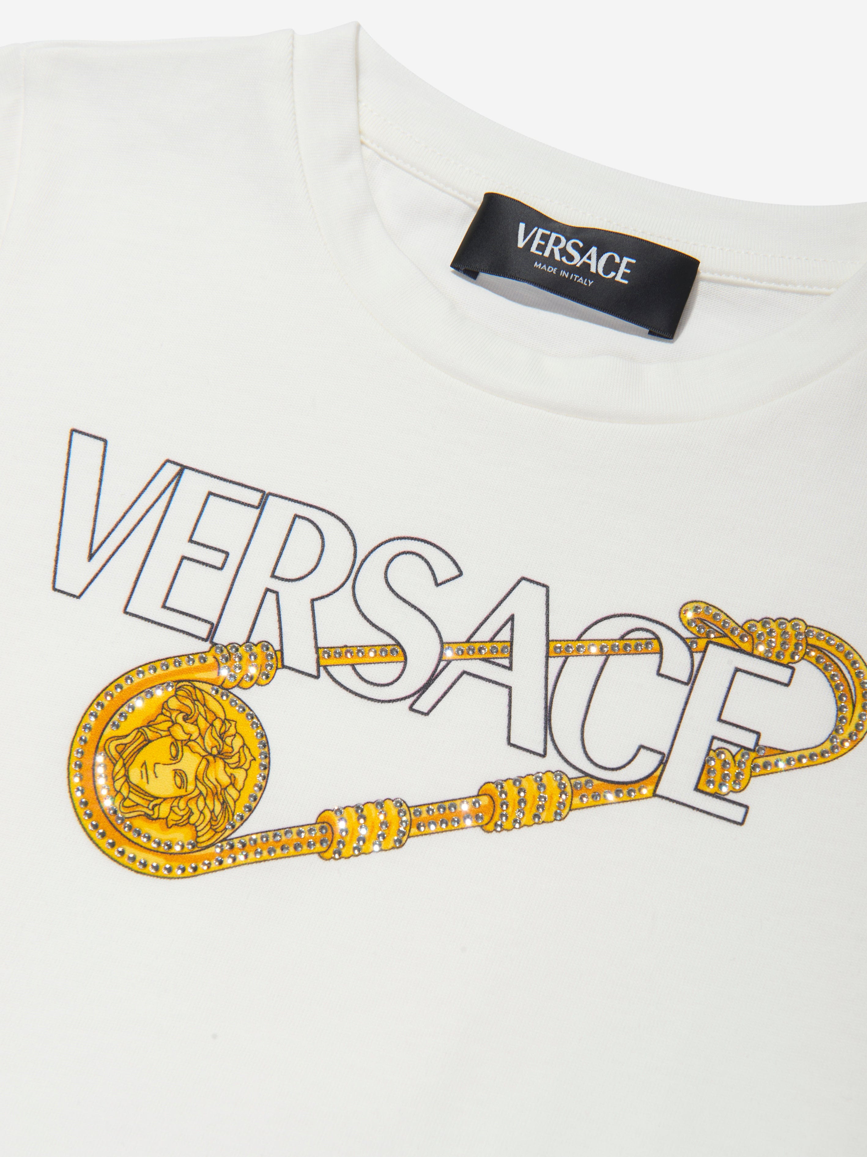 Versace Girls Safety Pin Logo T-Shirt in White