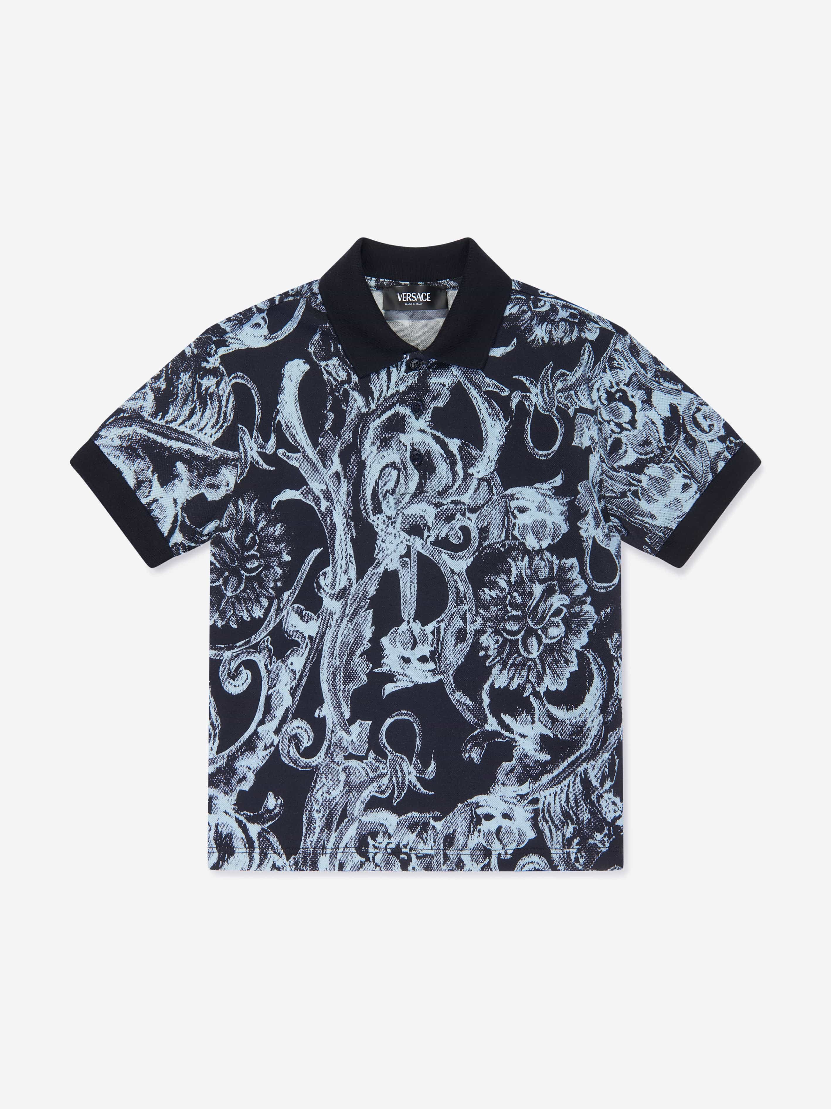 Versace Boys Barocco Polo Shirt in Navy