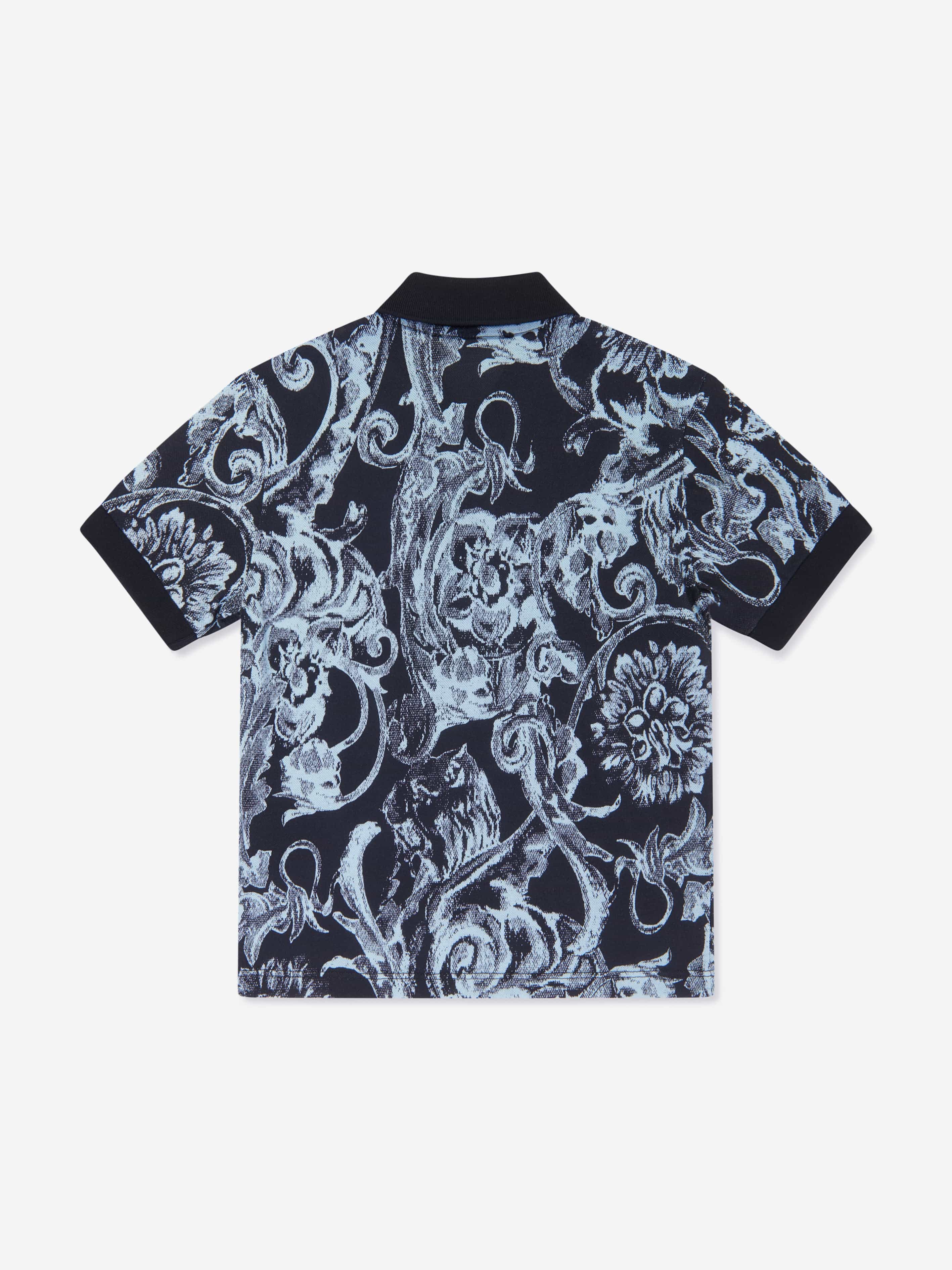 Versace Boys Barocco Polo Shirt in Navy