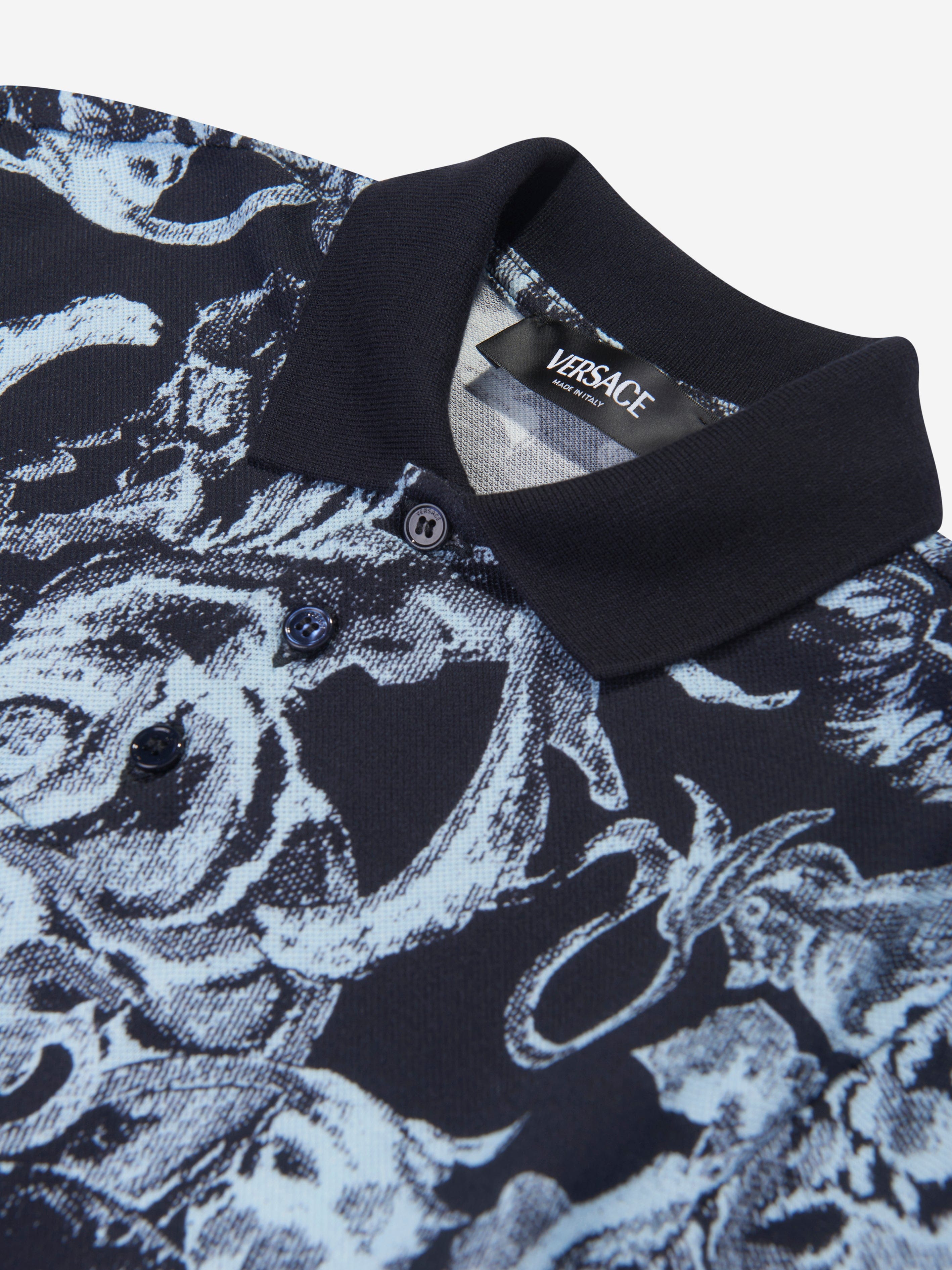 Versace Boys Barocco Polo Shirt in Navy