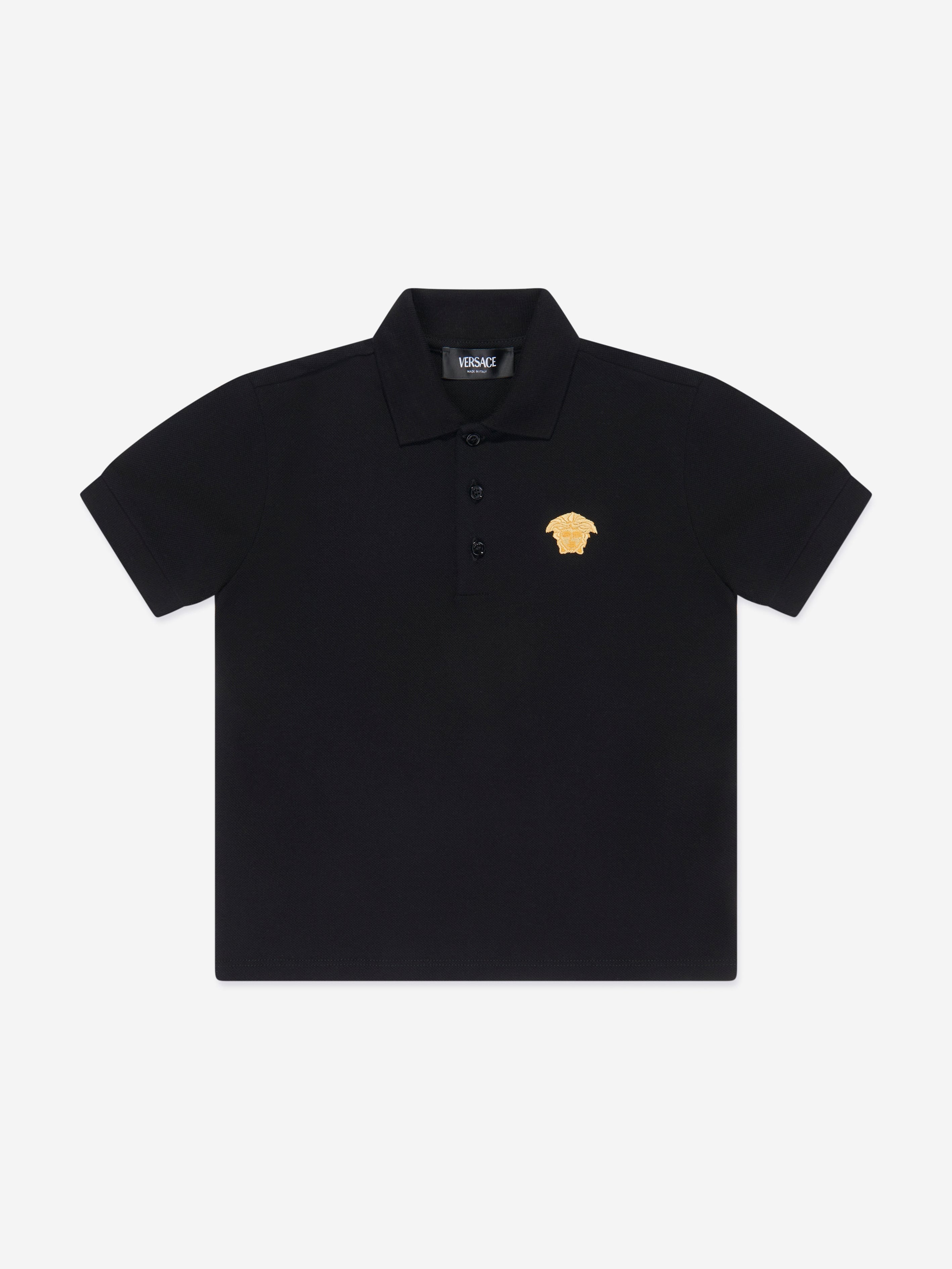 Versace Boys Medusa Logo Polo Shirt in Black