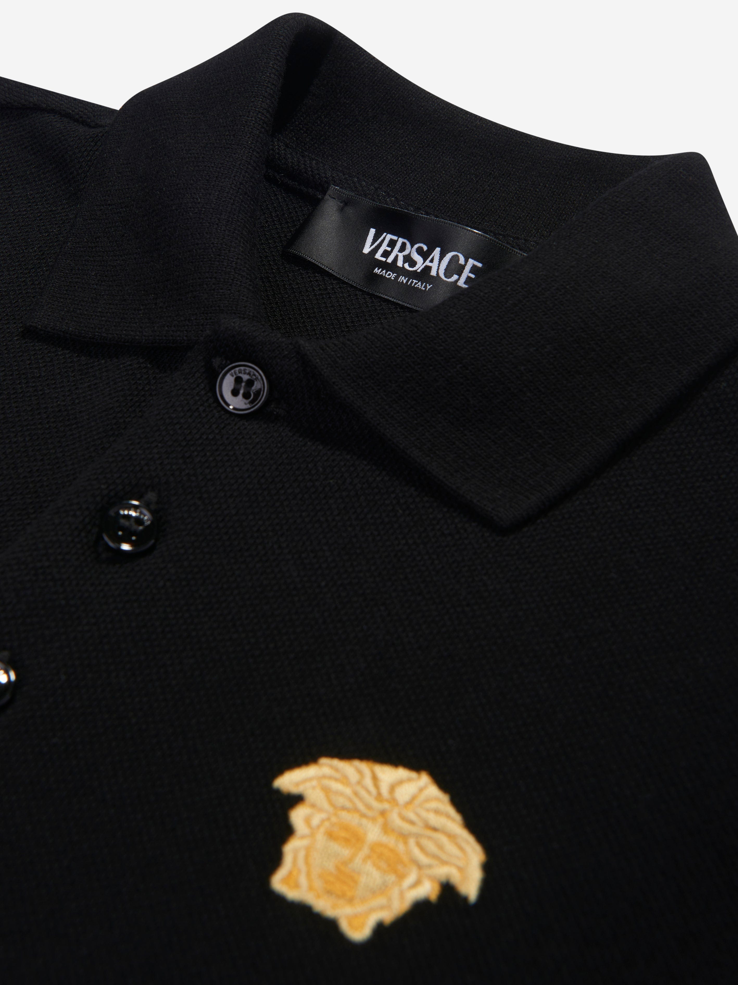 Versace Boys Medusa Logo Polo Shirt in Black