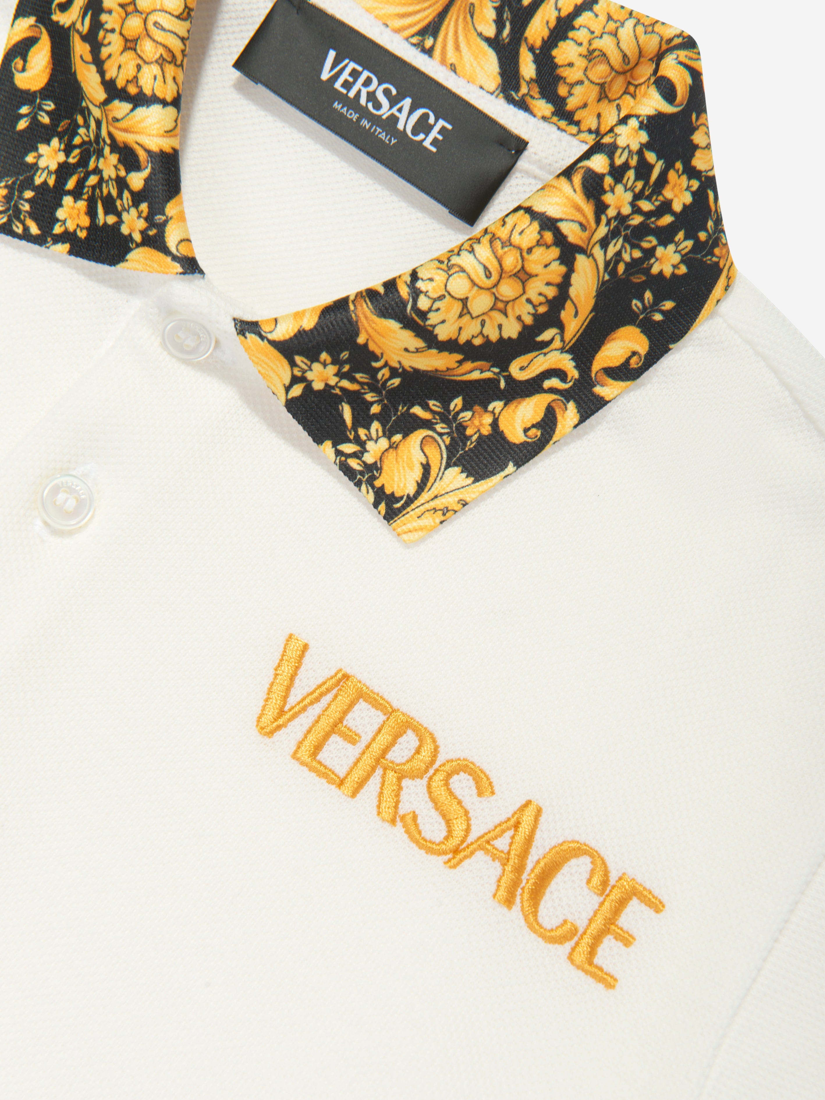 Versace Boys Barocco Logo Polo Shirt in White