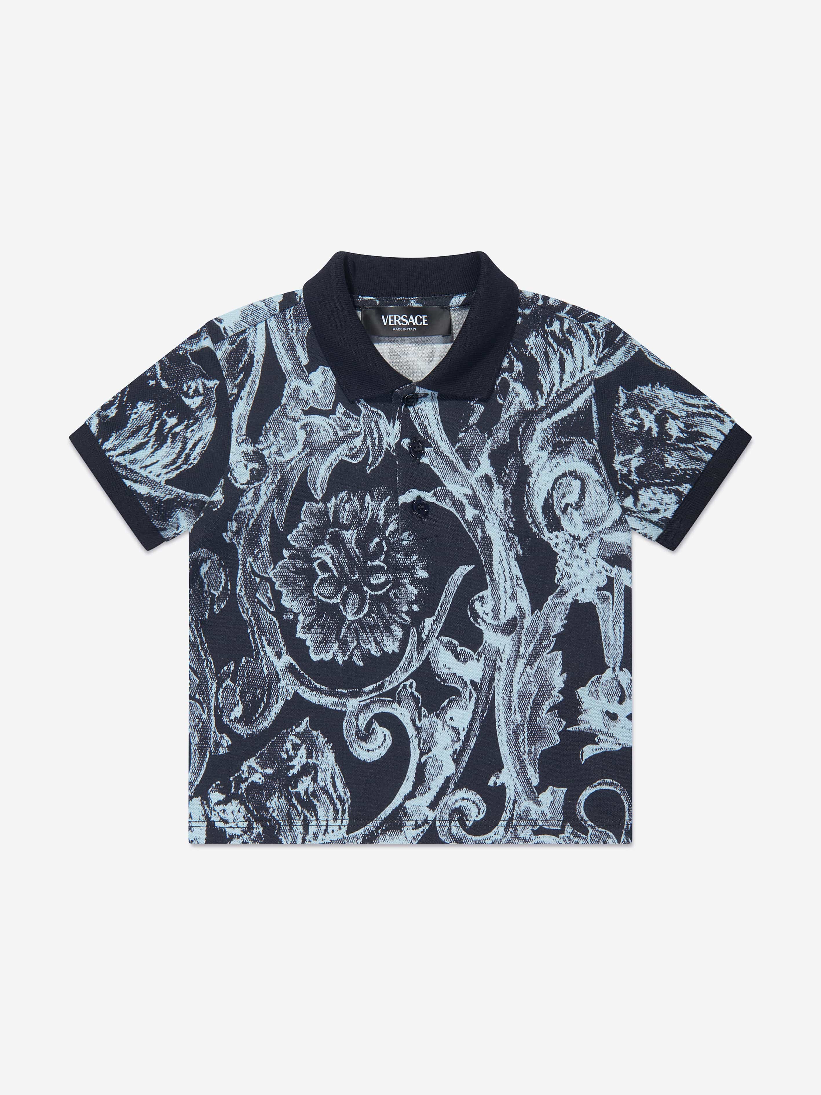 Versace Baby Boys Barocco Polo Shirt in Navy