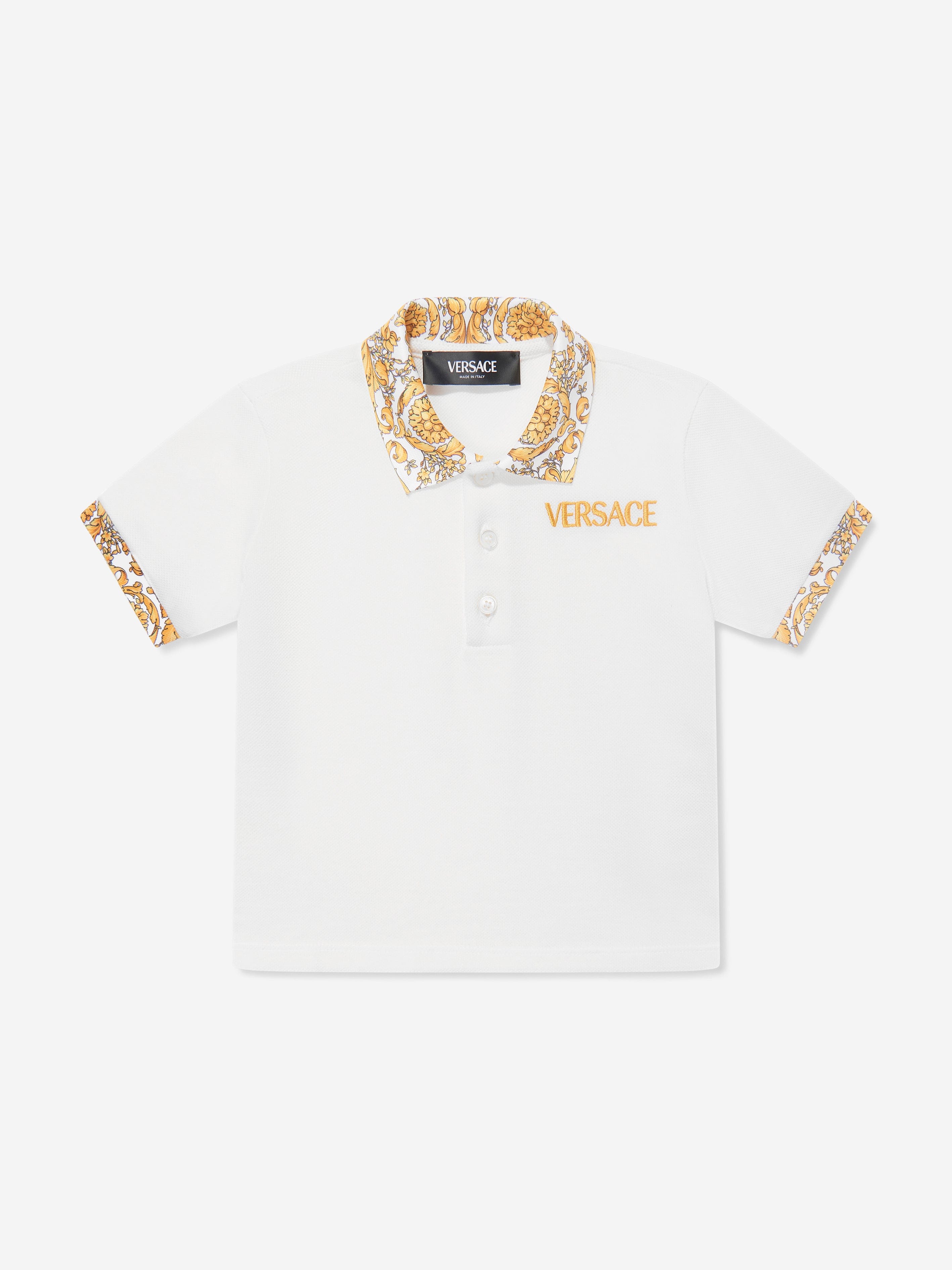 Versace Baby Boys Barocco Logo Polo Shirt in White